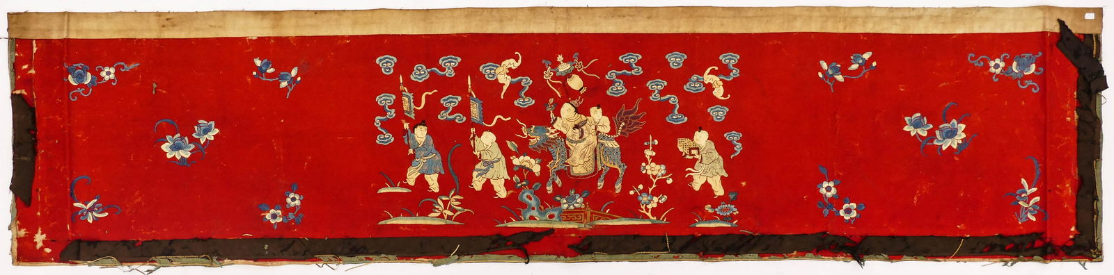 Long Chinese Silk Embroidred Velvet Temple Panel (1 of 2)