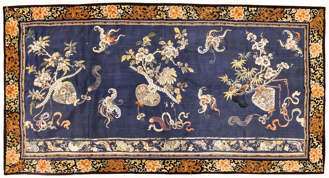 Chinese Butterfly and Basket Silk Embroidered Panel (1 of 2)
