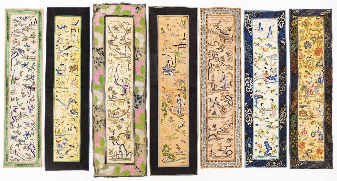 7pc Chinese Silk Embroidered Sleeve Panels 22''x6'' (1 of 4)