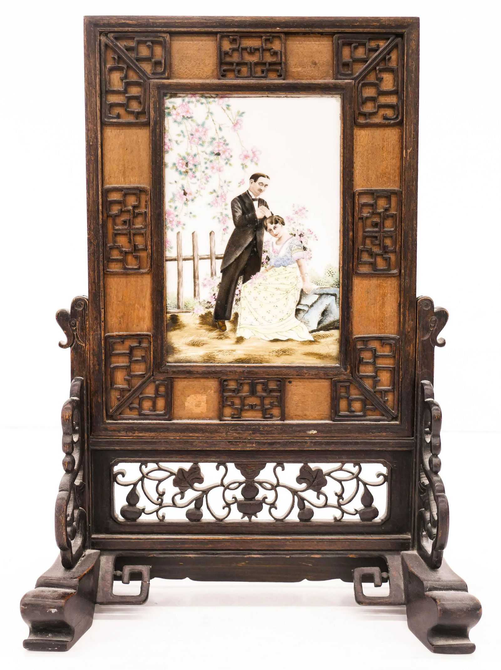 Chinese European Courting Scene Porcelain Table Screen (1 of 4)