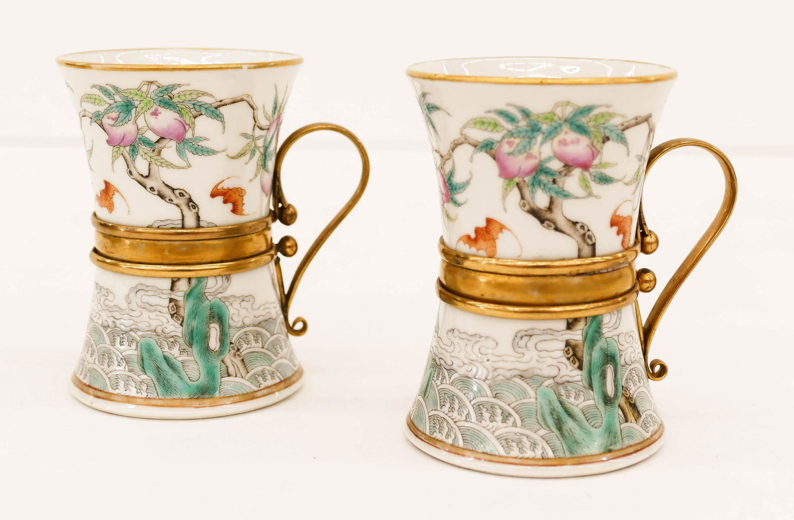 Pair Chinese Guangxu Peach & Bat Porcelain Cups (1 of 4)