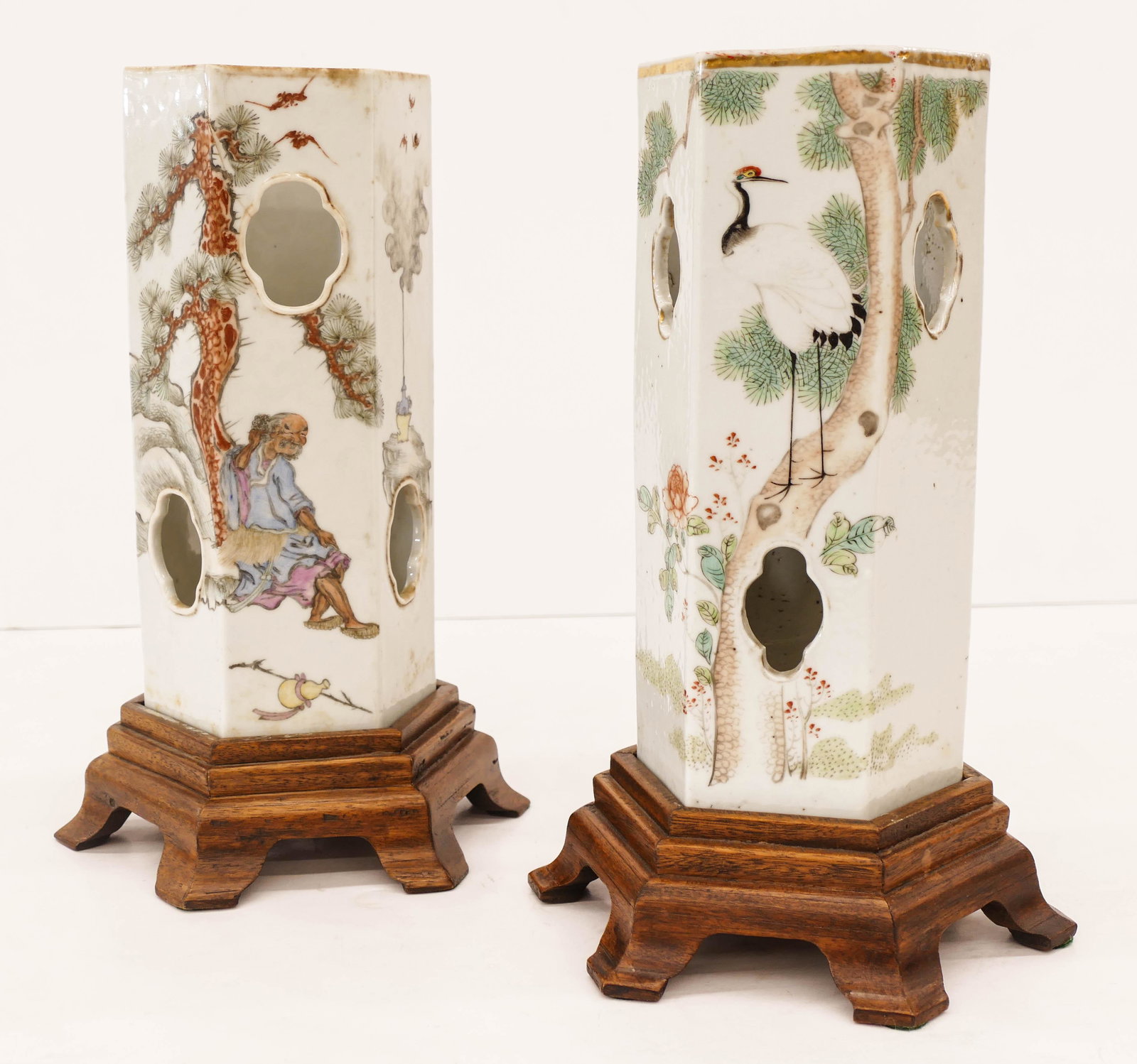 2pc Chinese Republic Porcelain Hat Stands 11''x5'' (1 of 4)