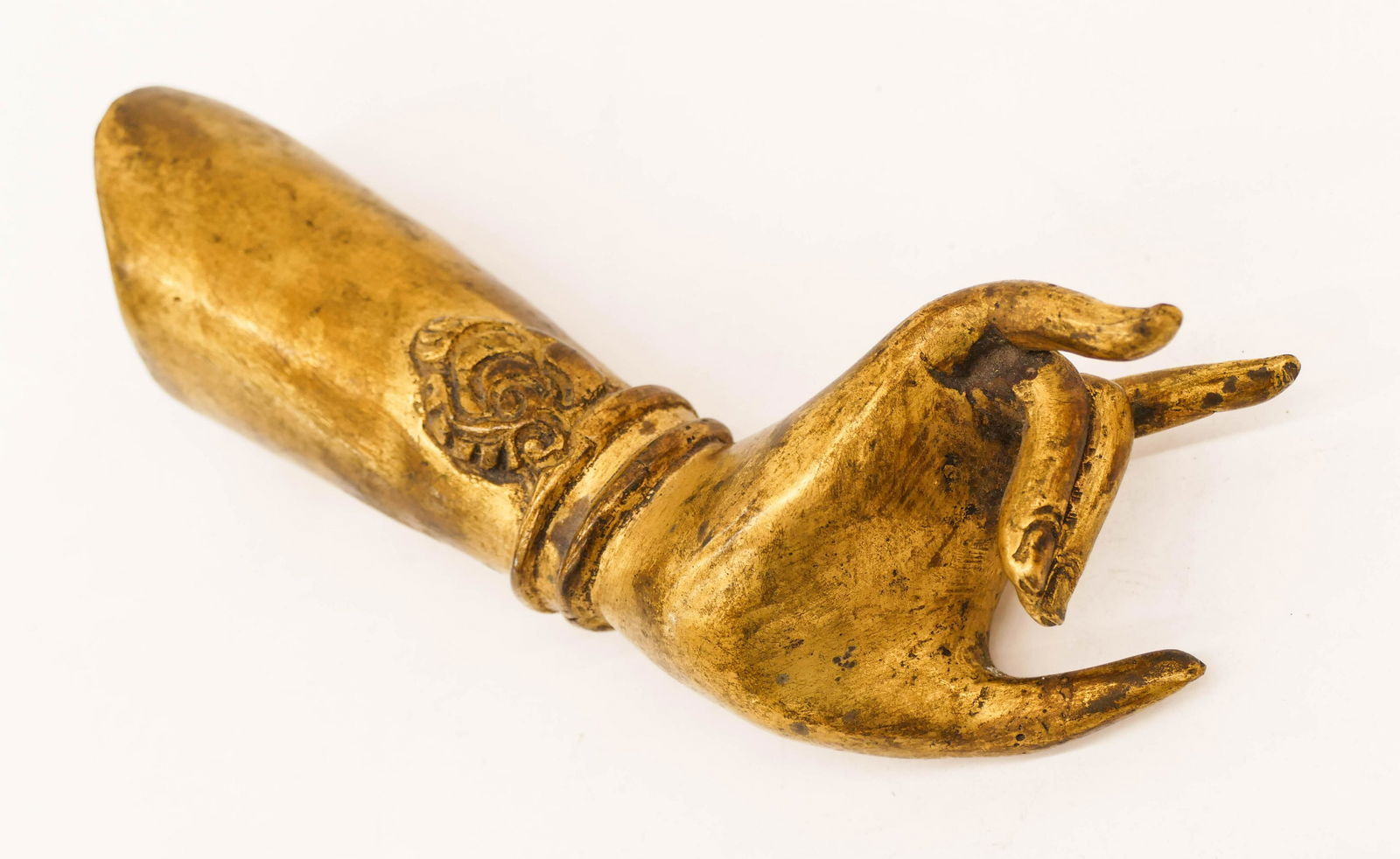 Tibetan Gilt Bronze Buddha Hand 7''x2.5''. A gilt hand (1 of 3)