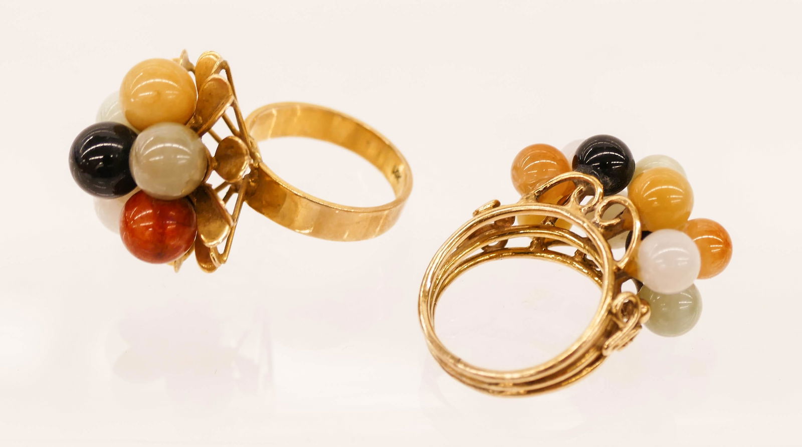 2pc Chinese 14k Multi-Color Jade Cluster Rings Size (1 of 2)