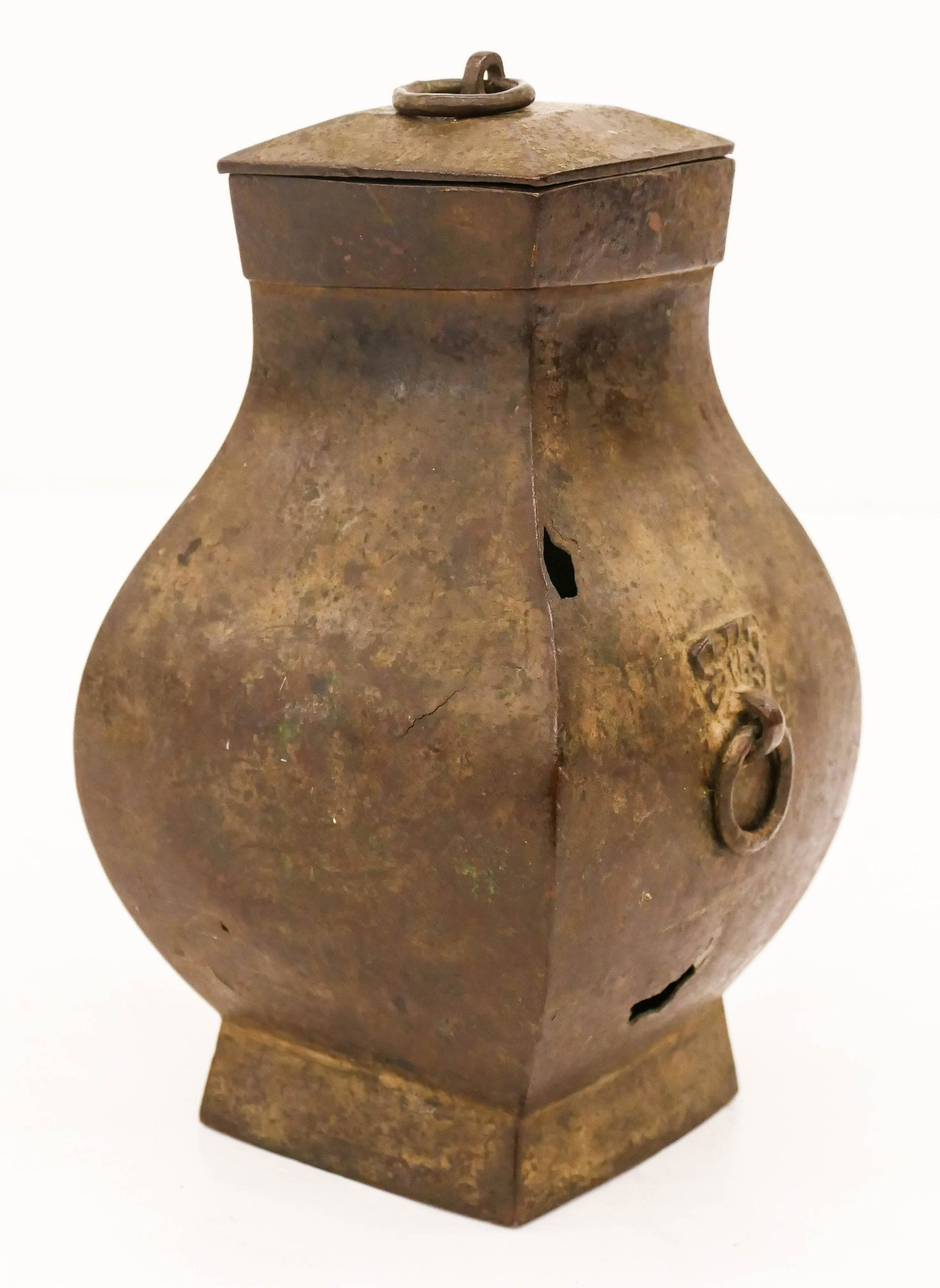 Chinese Han Dynasty Fanghu Bronze Covered Vessel (1 of 5)