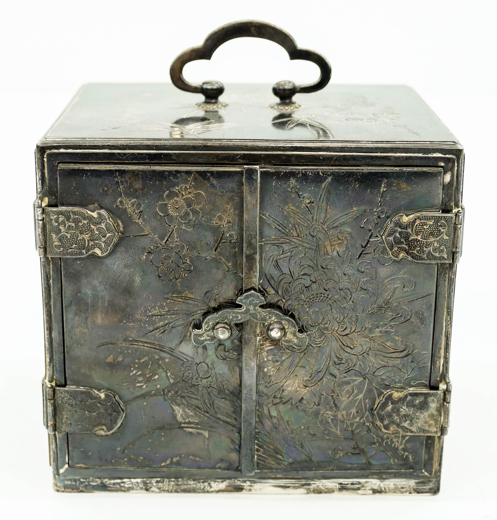 Fine Japanese Silver Jewelry Box 4.5''x4.5''x4''. (1 of 4)