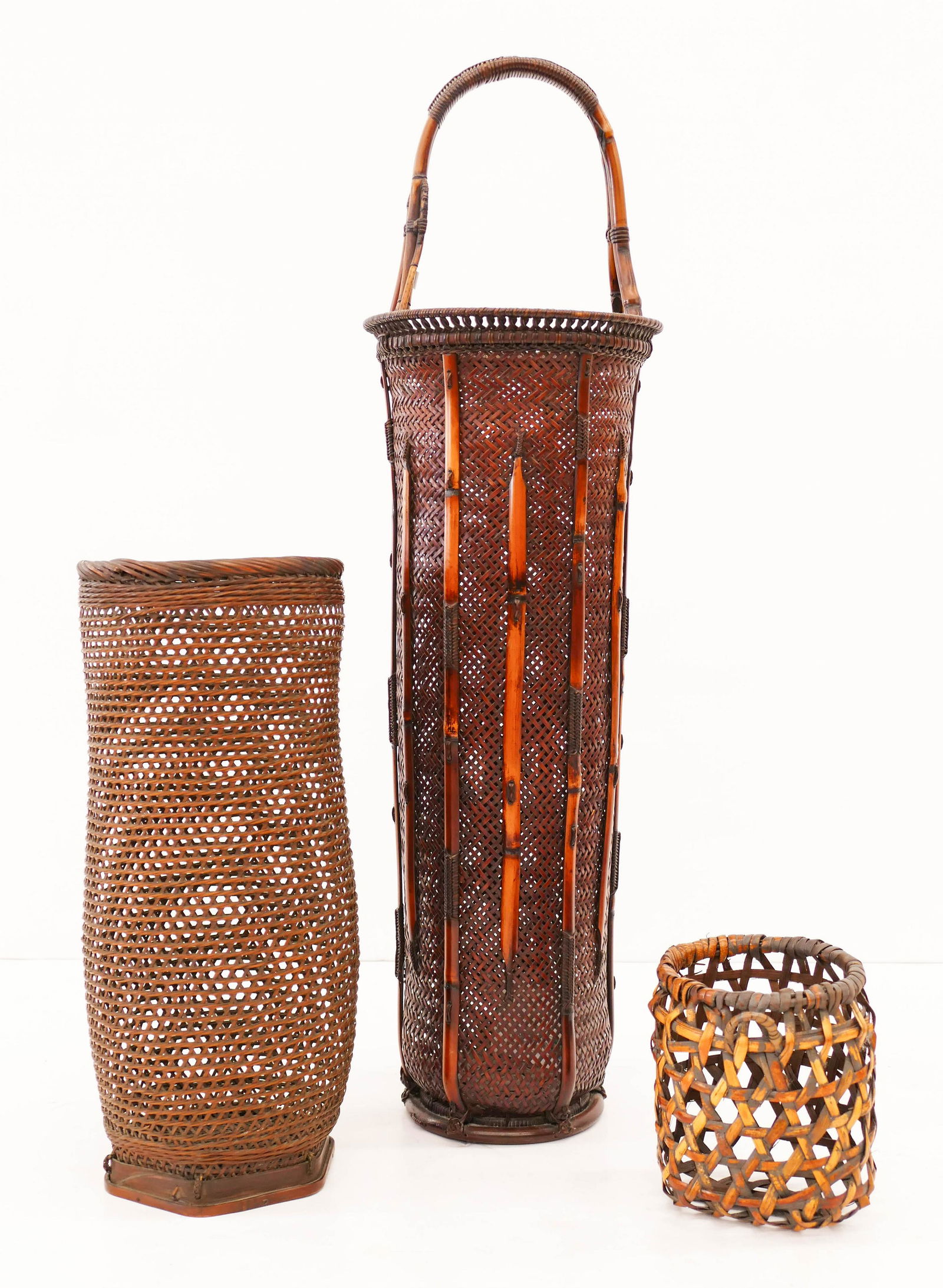 3pc Japanese Signed Ikebana Baskets 5.5'' to 25.5''. (1 of 2)