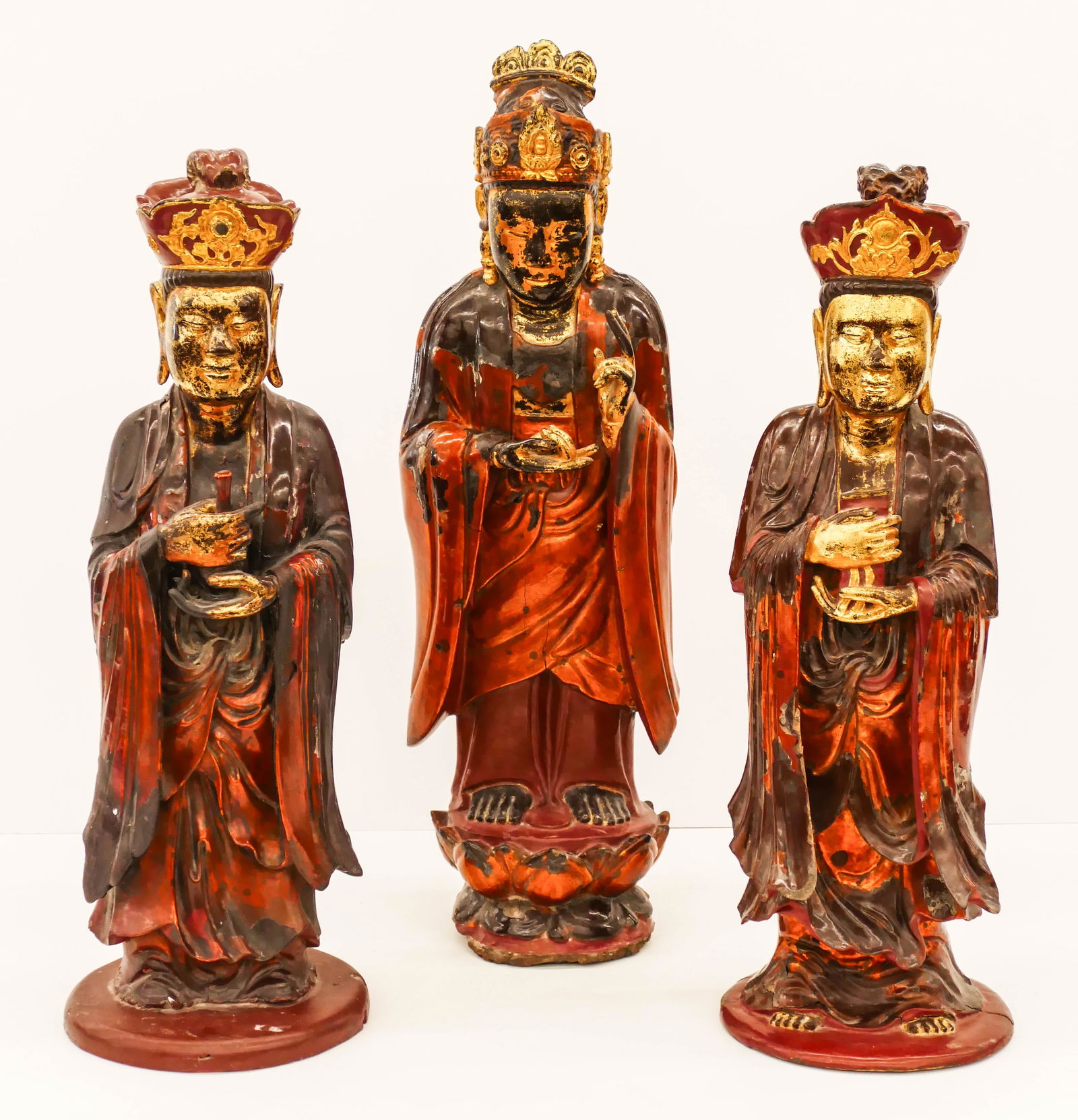 3pc Vietnamese 18th Cent. Lacquered Buddhist Triad (1 of 4)