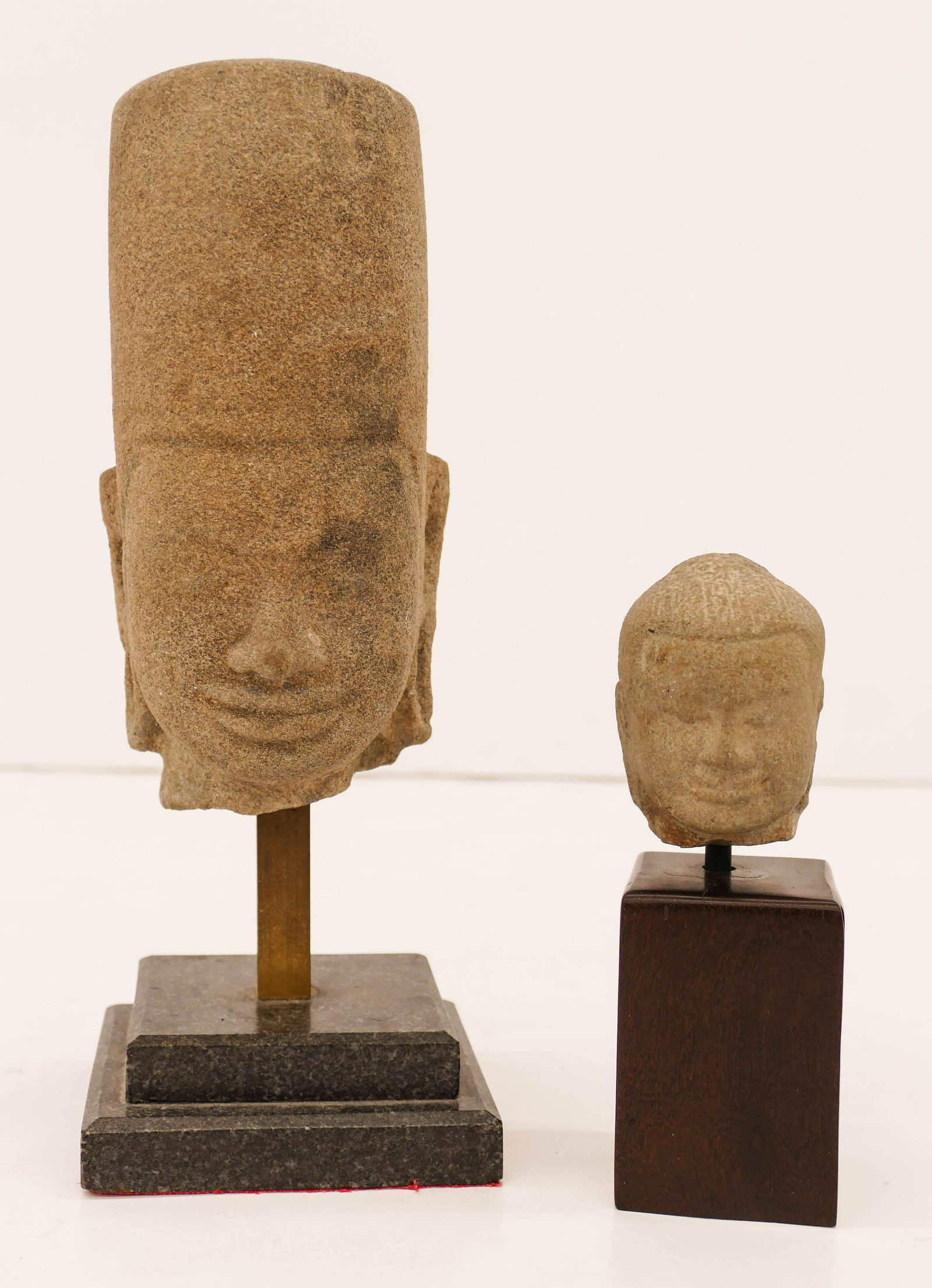 2pc Ancient Khmer Stone Heads on Stands 10.5''x4'' and (1 of 2)