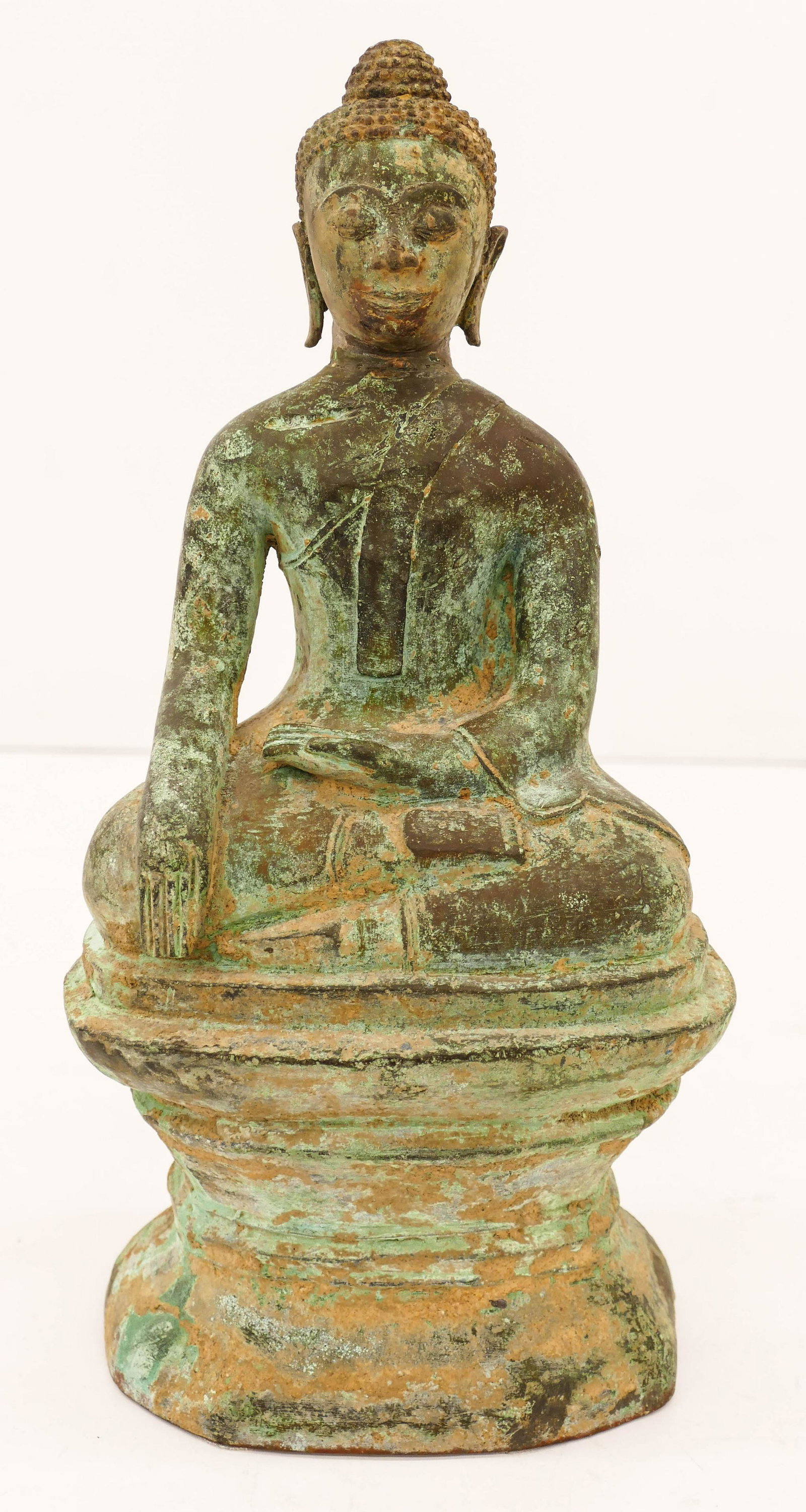 Laotian 15th Cent. Seated Bronze Buddha on Throne (1 of 3)
