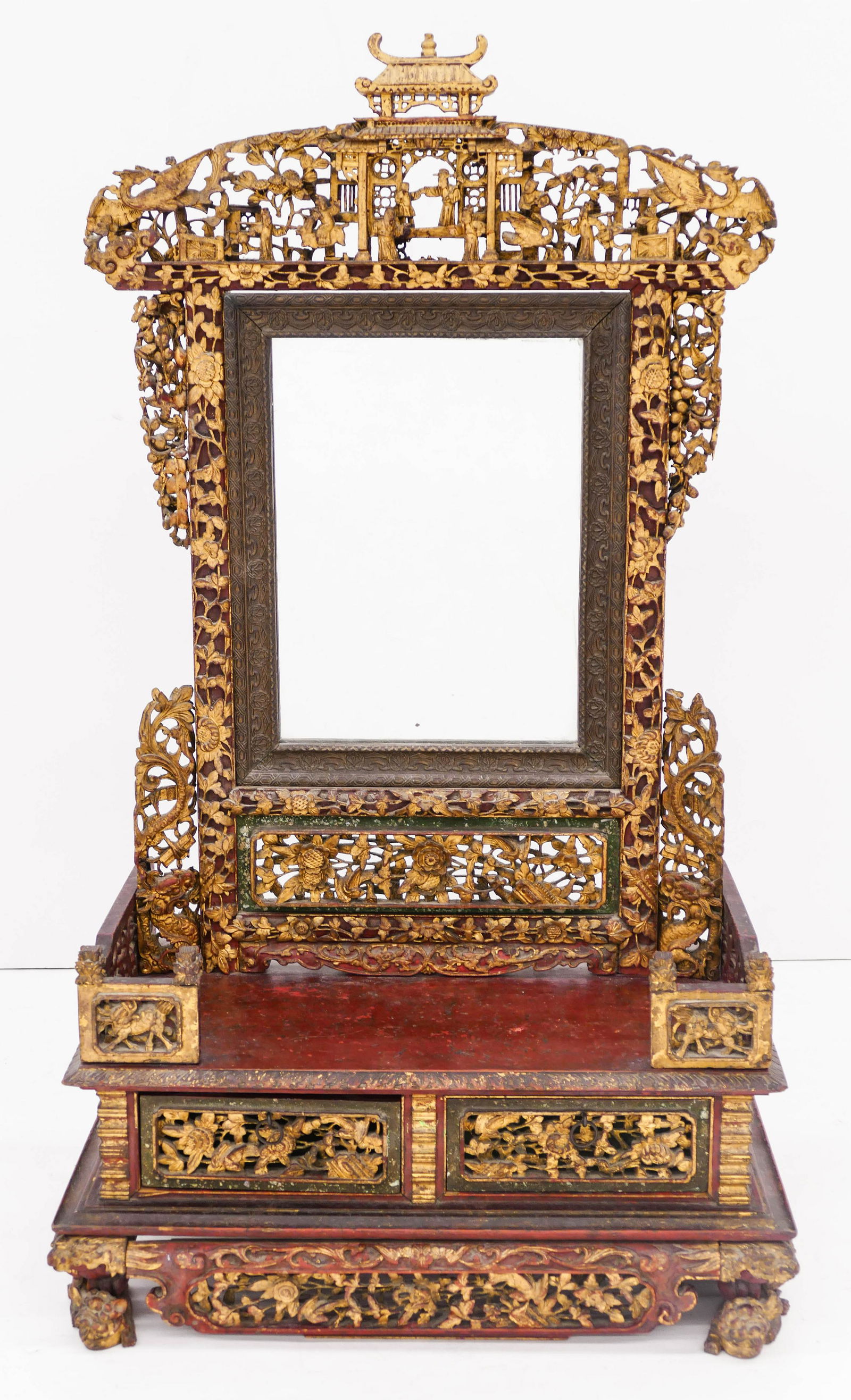 Chinese Qing Gilt Lacquered Table Mirror Altar Cabinet Sep 26