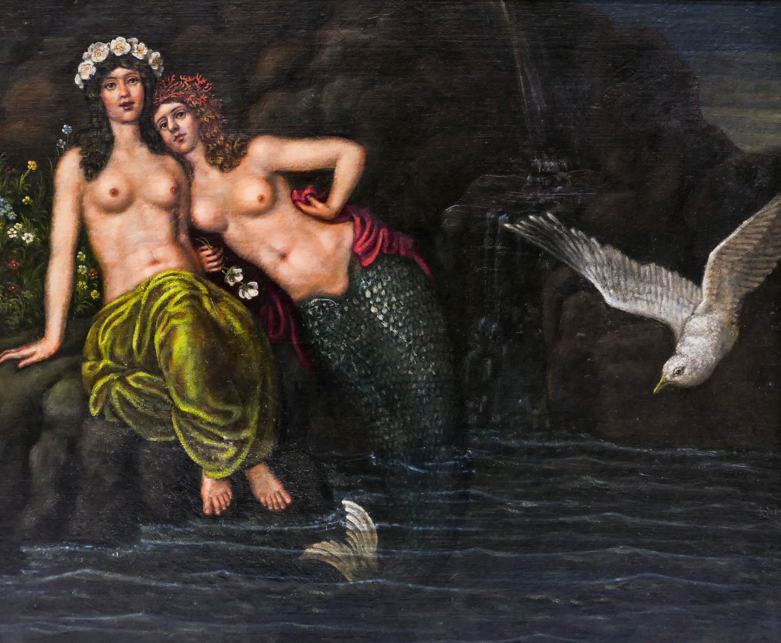 Continental School 19th Cent. Mermaids Oil on Canvas (1 of 3)