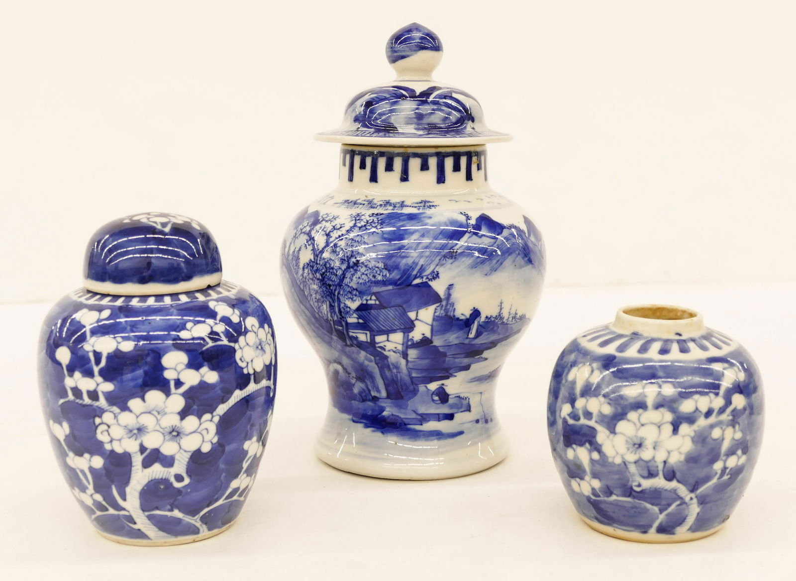 3pc Chinese 19th Cent. Blue & White Porcelain Jars 4'' (1 of 2)