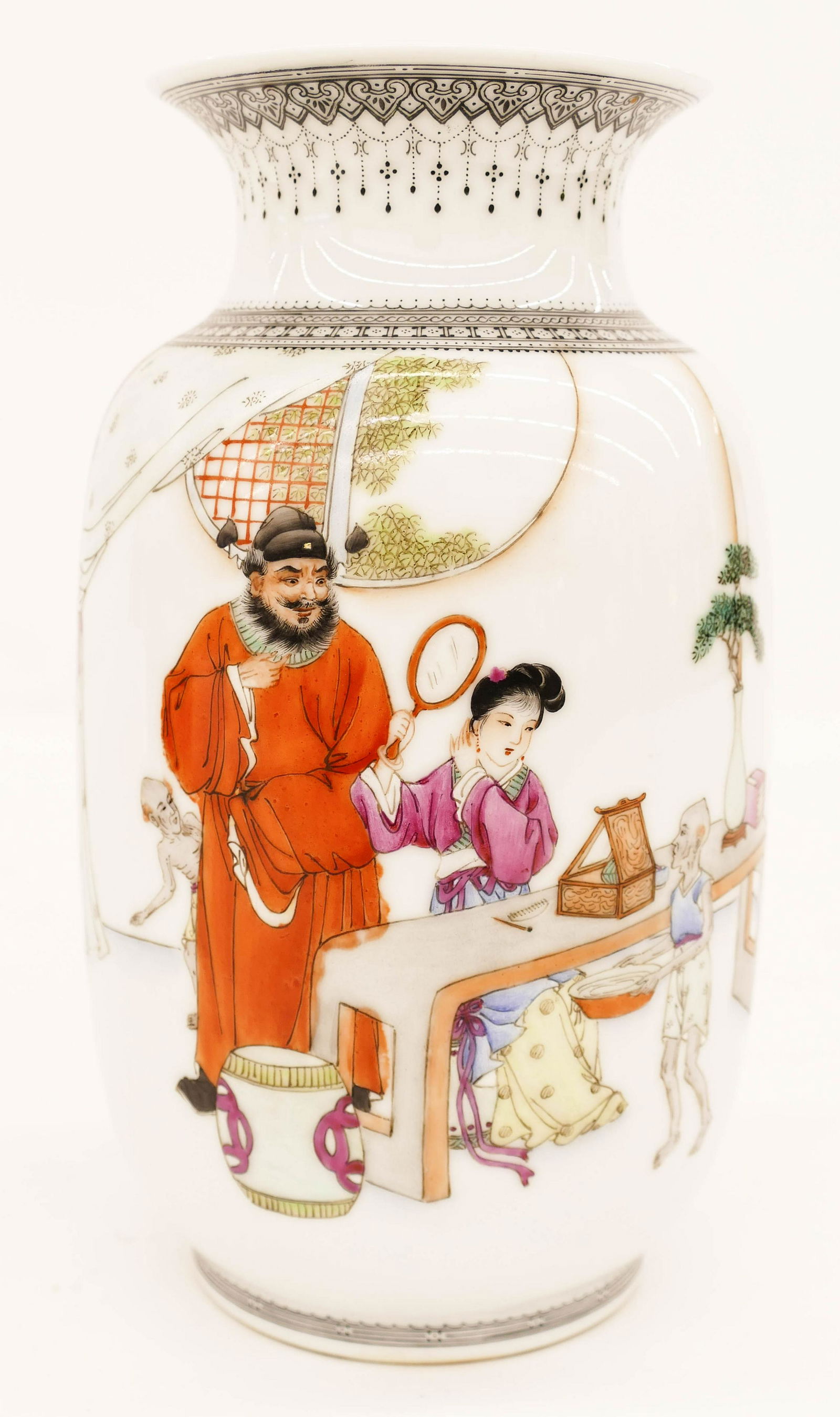 Fine Chinese Grisaille Hand Decorated Porcelain Vase (1 of 3)