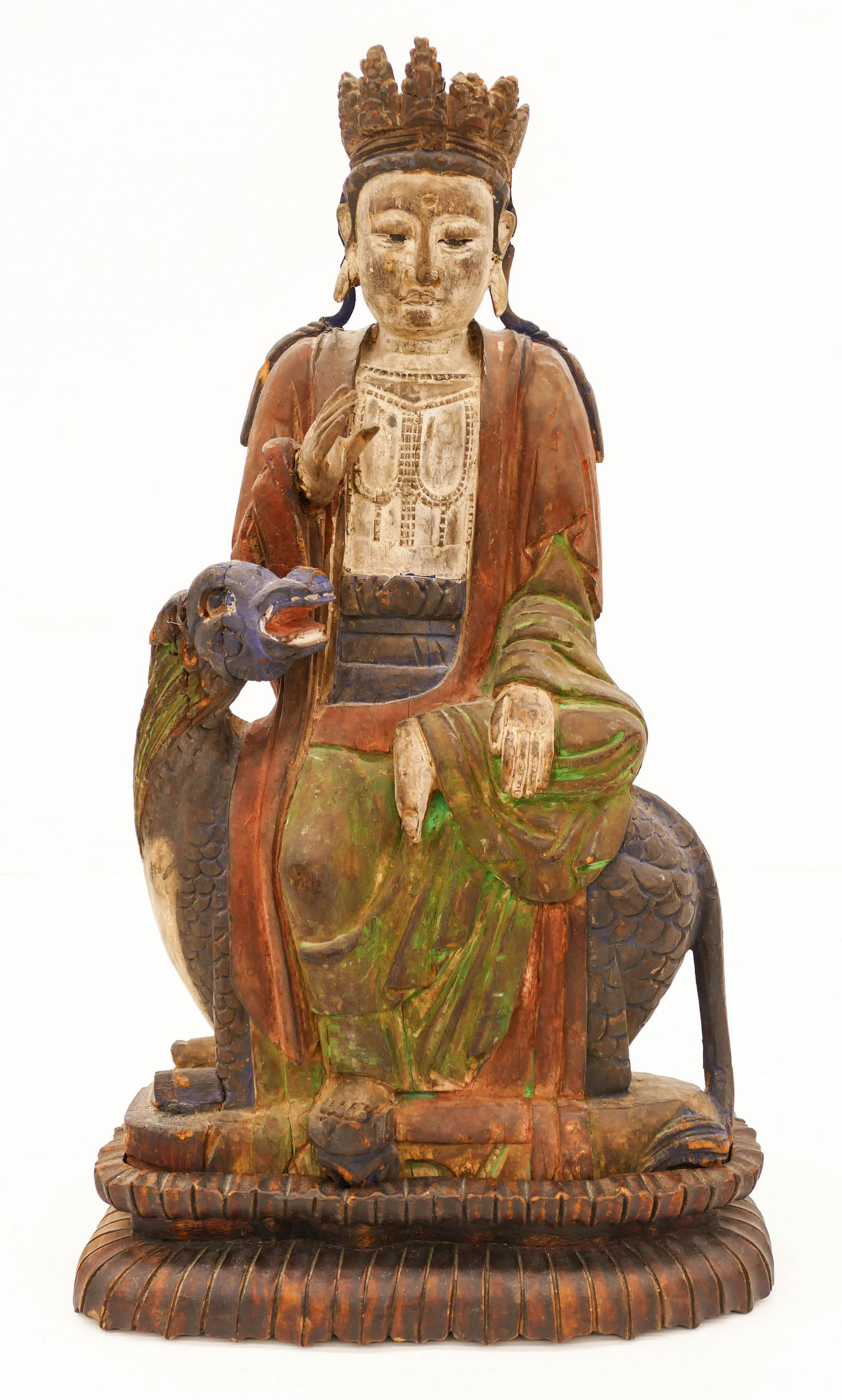 Chinese Ming Maitreya Buddha Polychrome Wood Figure on (1 of 3)