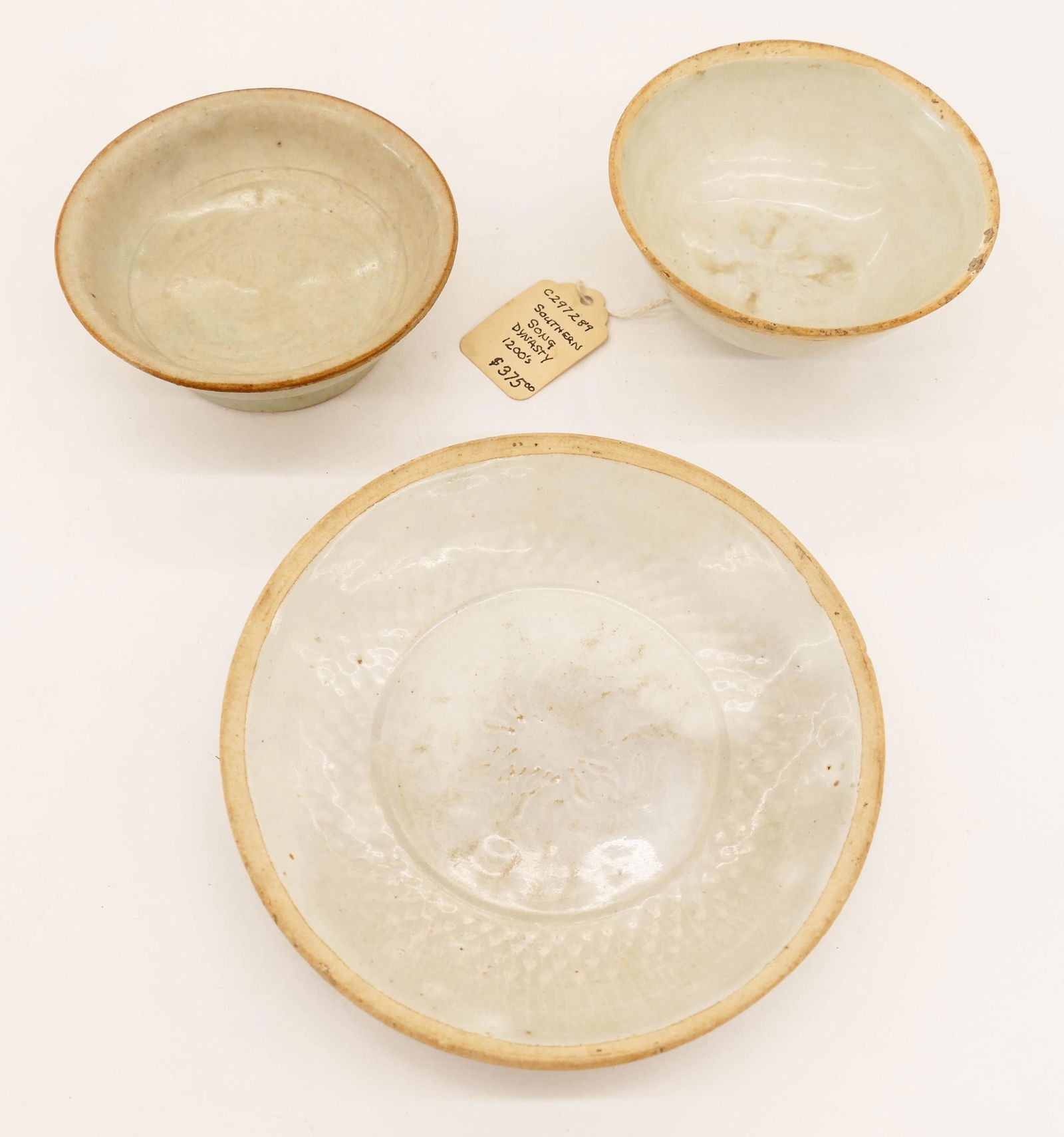 3pc Chinese Song Qingbai Porcelain Dishes. Includes a (1 of 4)