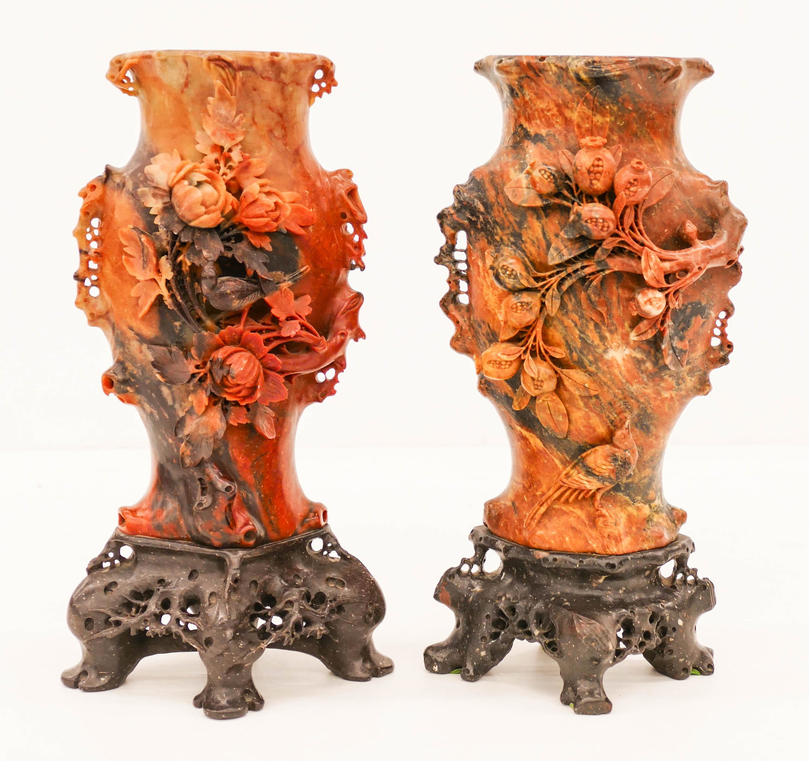 Pair of Chinese Soapstone Carved Vases 12''x6'' Each. A (1 of 1)