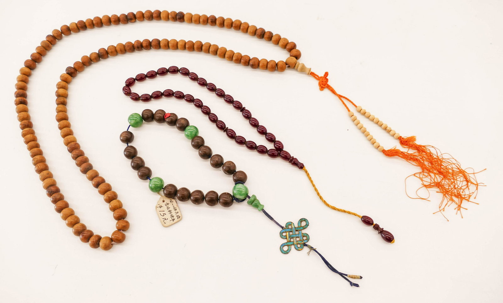3pc Old Chinese Prayer Necklaces. Includes a long wood (1 of 2)