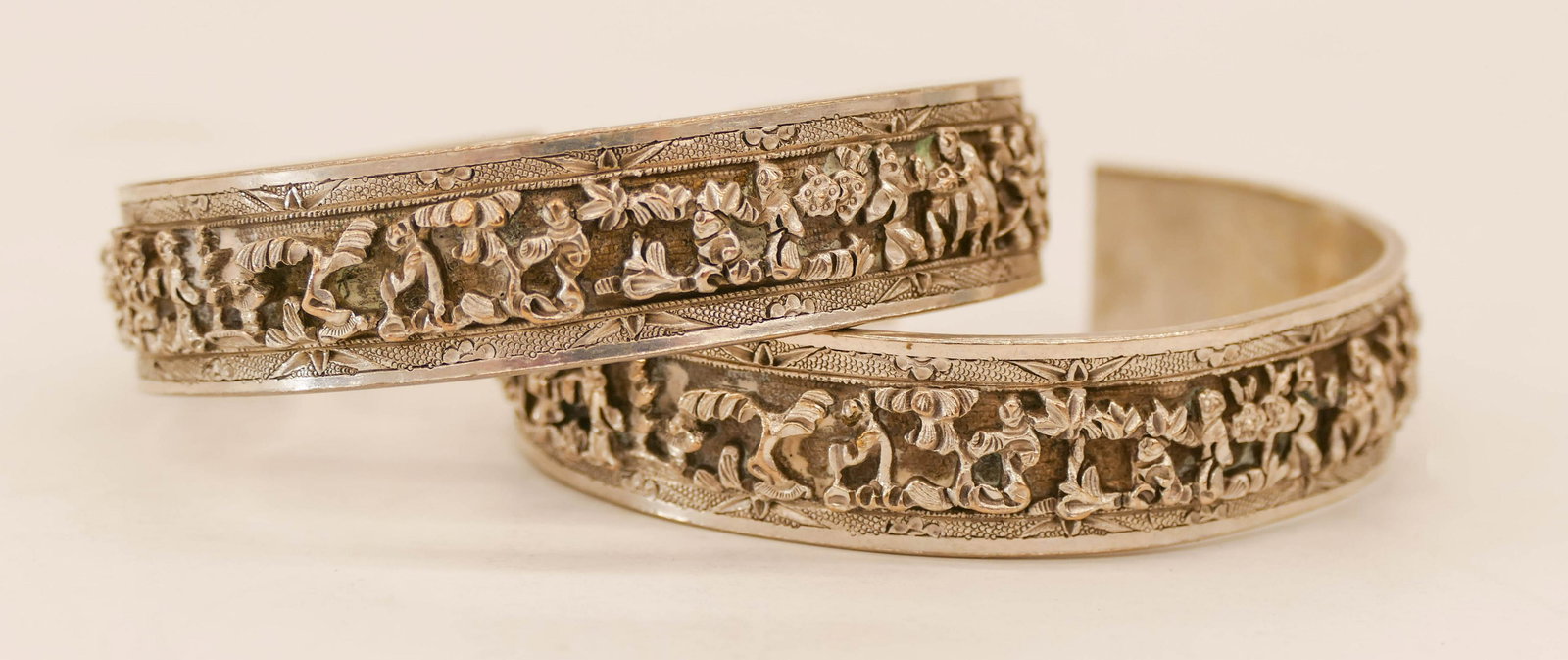 2pc Chinese 19th Cent. Silver Relief Bracelets (1 of 4)