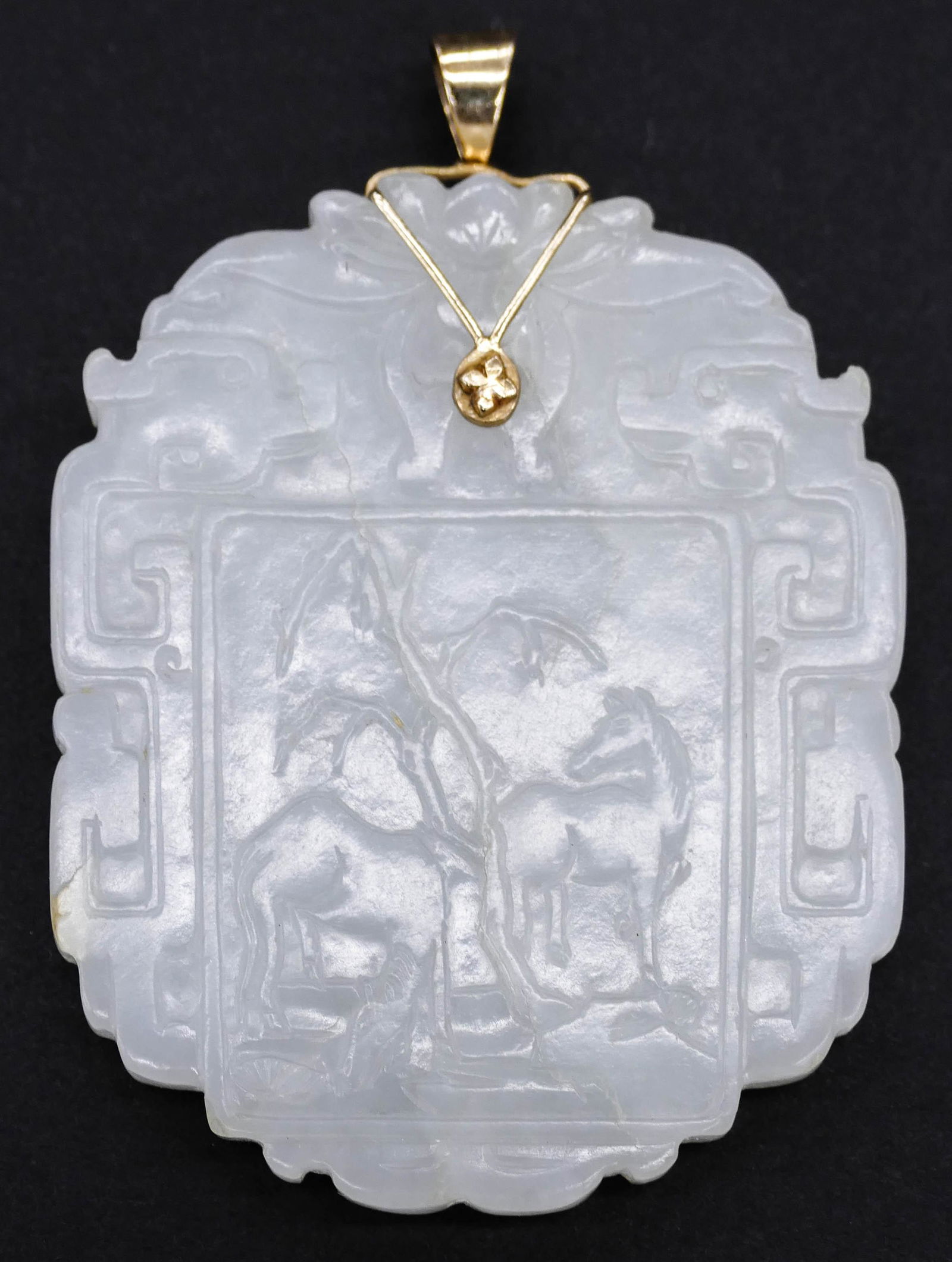 Chinese 19th Cent. White Jade Horse Pendant 2.25 (1 of 3)