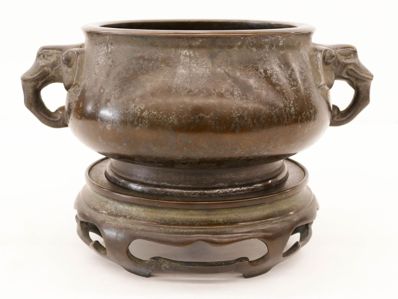 Chinese Bronze Elephant Handle Censer on Stand (1 of 3)