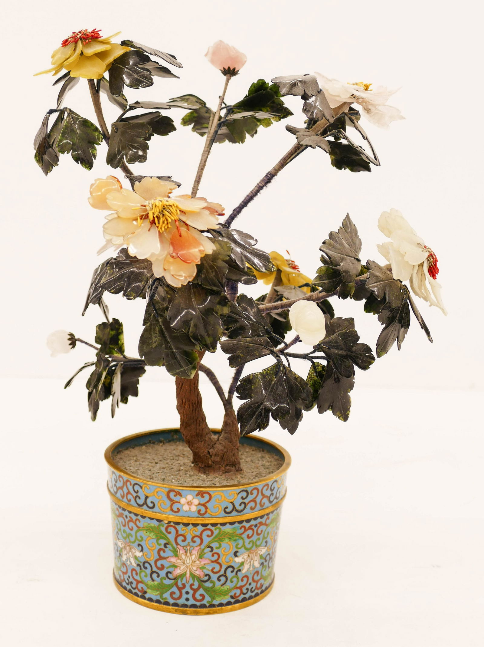 Chinese Republic Jade Tree in Cloisonne Planter (1 of 2)