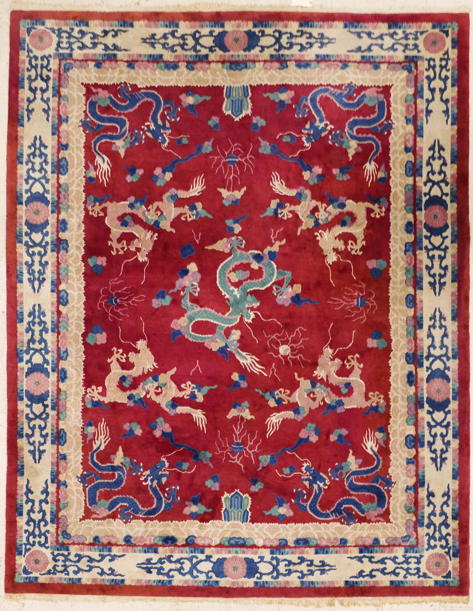 Chinese Red Imperial Dragon Room Size Rug 9'x12'. A (1 of 6)