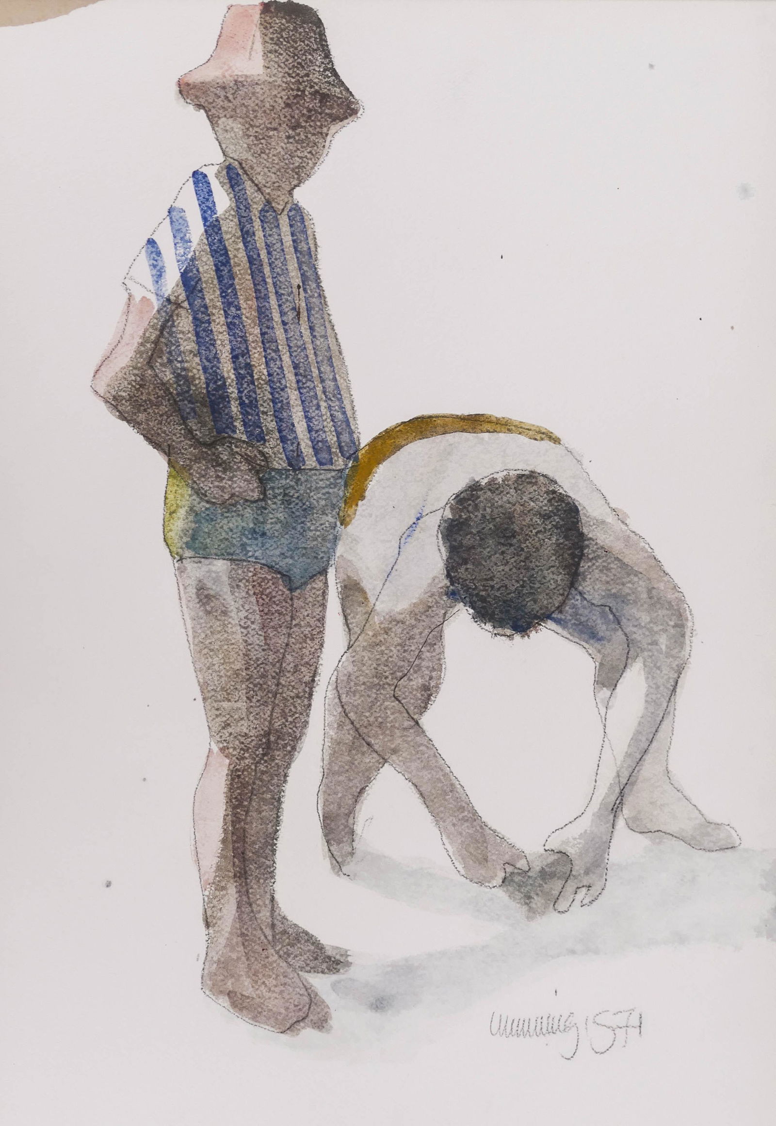 William Cumming (1917-2010 Washington) ''Two Beach: William Cumming (1917-2010 Washington) ''Two Beach Figures'' 1971 Watercolor on Paper 20''x14'' Image. Signed and dated l.r. Purchased Gordon Woodside Gallery, Seattle with original receipt included.