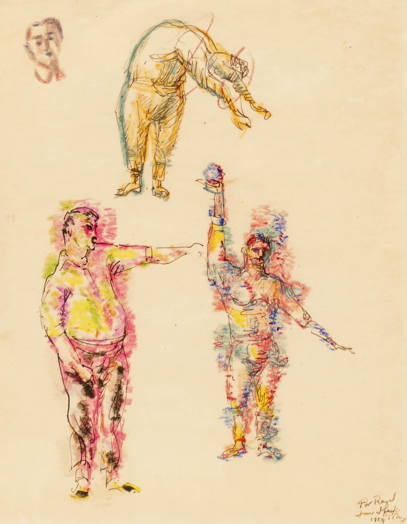 Mark Tobey (1890-1976 Washington) Twirling Man Study: Mark Tobey (1890-1976 Washington) Twirling Man Study 1959 Conte Crayon & Ink on Paper 10.5''x8'' Sight. Signed and inscribed ''For Royal June 1959 Mark Tobey'' in ink l.r. Royal S. Marks Gallery Ltd.,