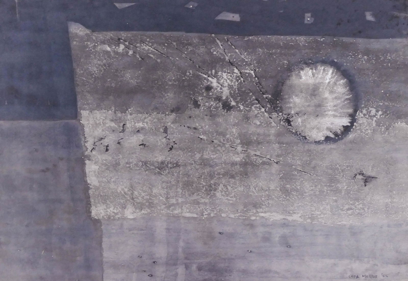 Carl Morris (1911-1993 Oregon) ''Sea Wall'' 1956 Mixed: Carl Morris (1911-1993 Oregon) ''Sea Wall'' 1956 Mixed Media on Paper 15''x21'' Image. A scarce early abstraction painted while in Boulder, Colorado. Signed and dated l.r. with title label on verso. O