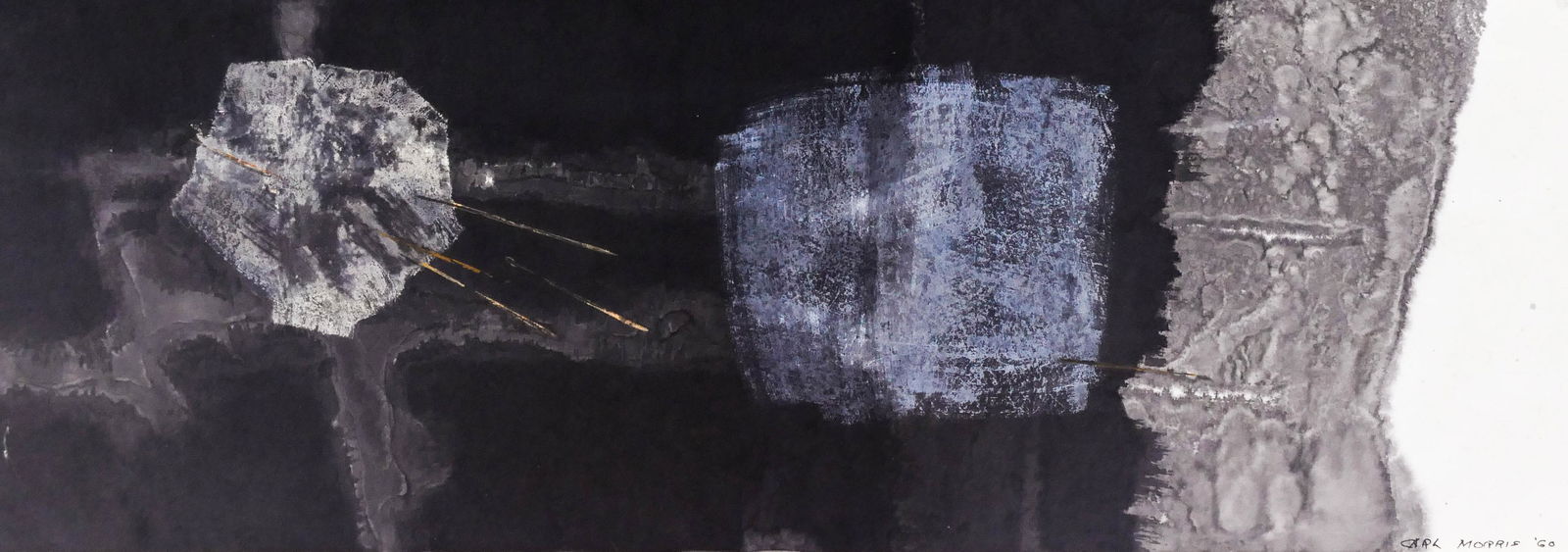 Carl Morris (1911-1993 Oregon) Untitled 1960 Mixed: Carl Morris (1911-1993 Oregon) Untitled 1960 Mixed Media on Paper 10.5''x29.5'' Image. A scarce early abstraction. Signed and dated l.r. Original framing 17''x35''. Excellent condition. Collection of