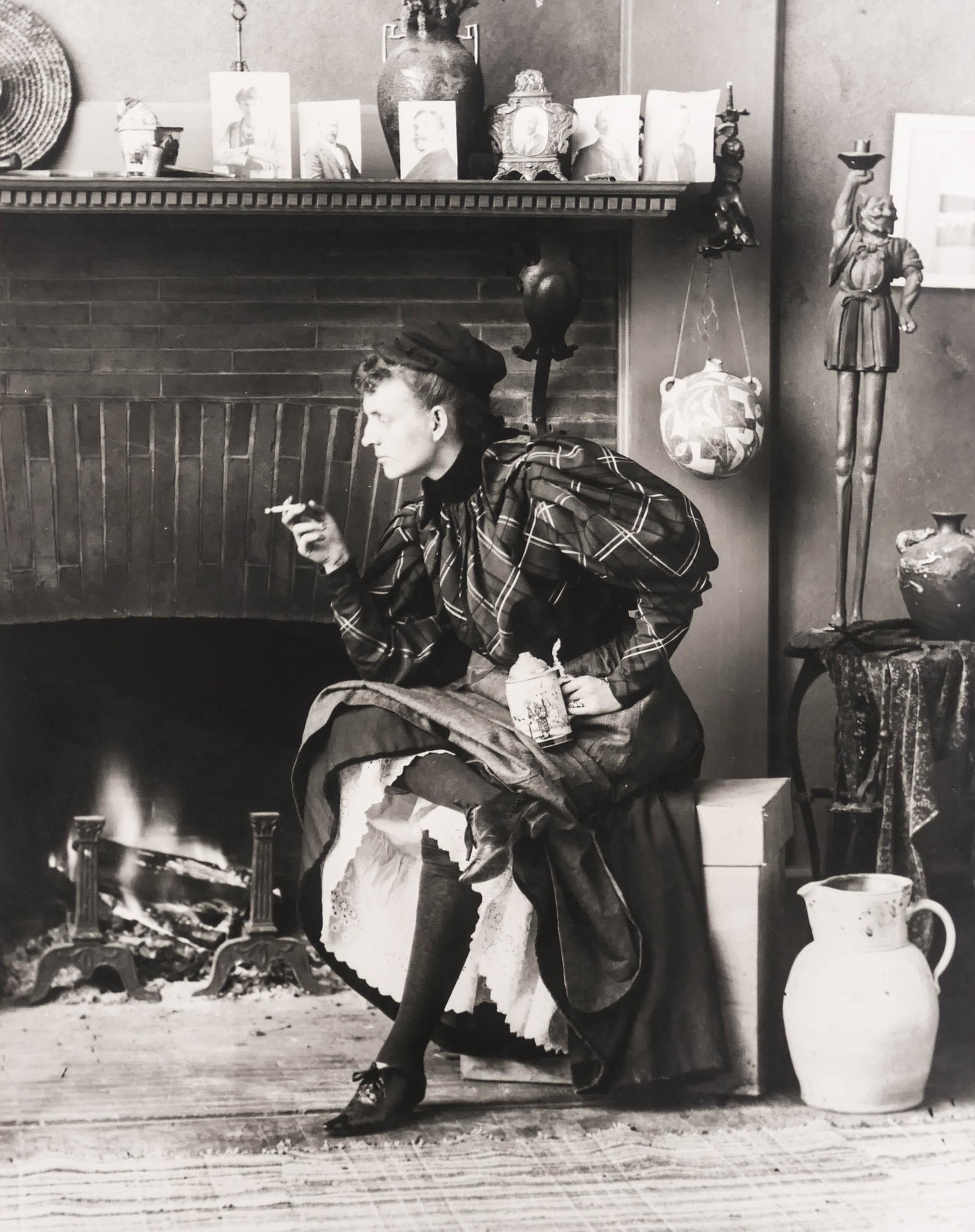 Frances Benjamin Johnston (1864-1952 American) ''Self: Frances Benjamin Johnston (1864-1952 American) ''Self Portrait (As New Woman)'' 1896 Silver Gelatin Print 14''x11''. Likely a posthumous photograph. Label on verso reads ''SC17 THE SANDLER COLLECTION'