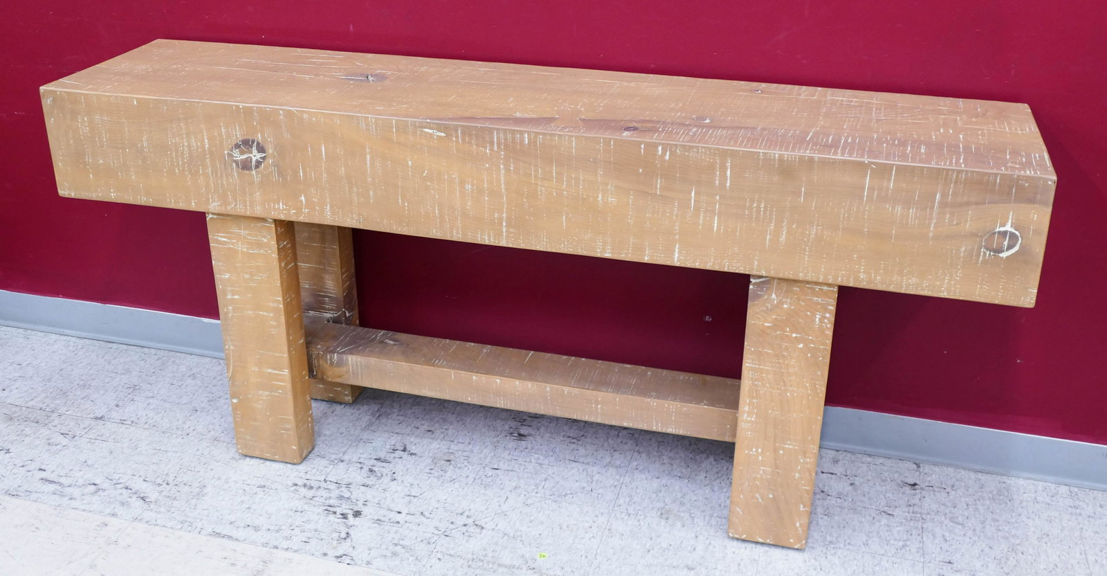 Mimi London Block Console Table 32''x72''x16''. Heavy: Mimi London Block Console Table 32''x72''x16''. Heavy wood console or hall table with metal tag on bottom. Excellent condition.