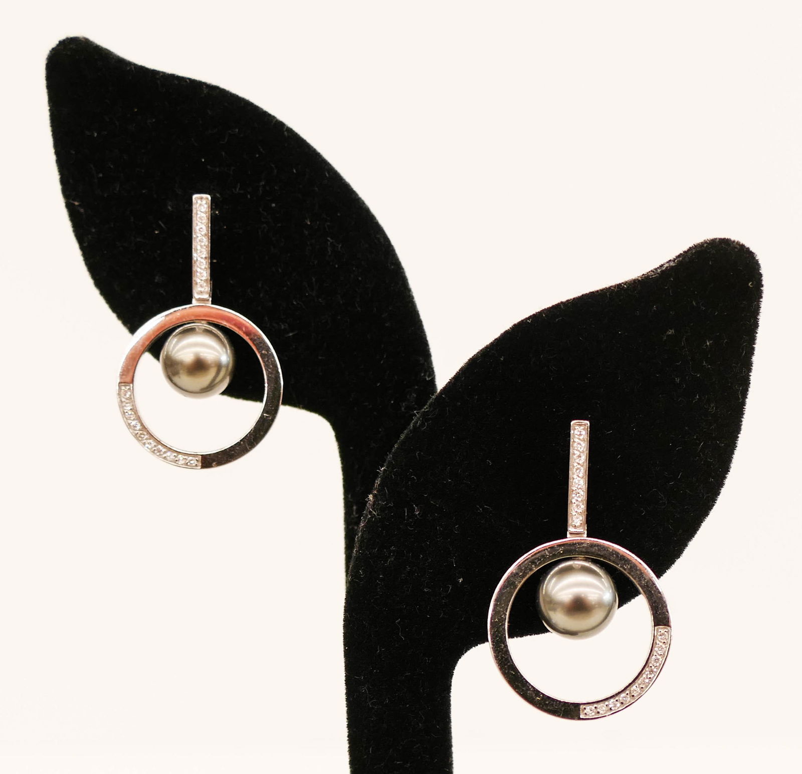 Pair Lady's 18k Tahitian Pearl Diamond Designer Drop (1 of 2)