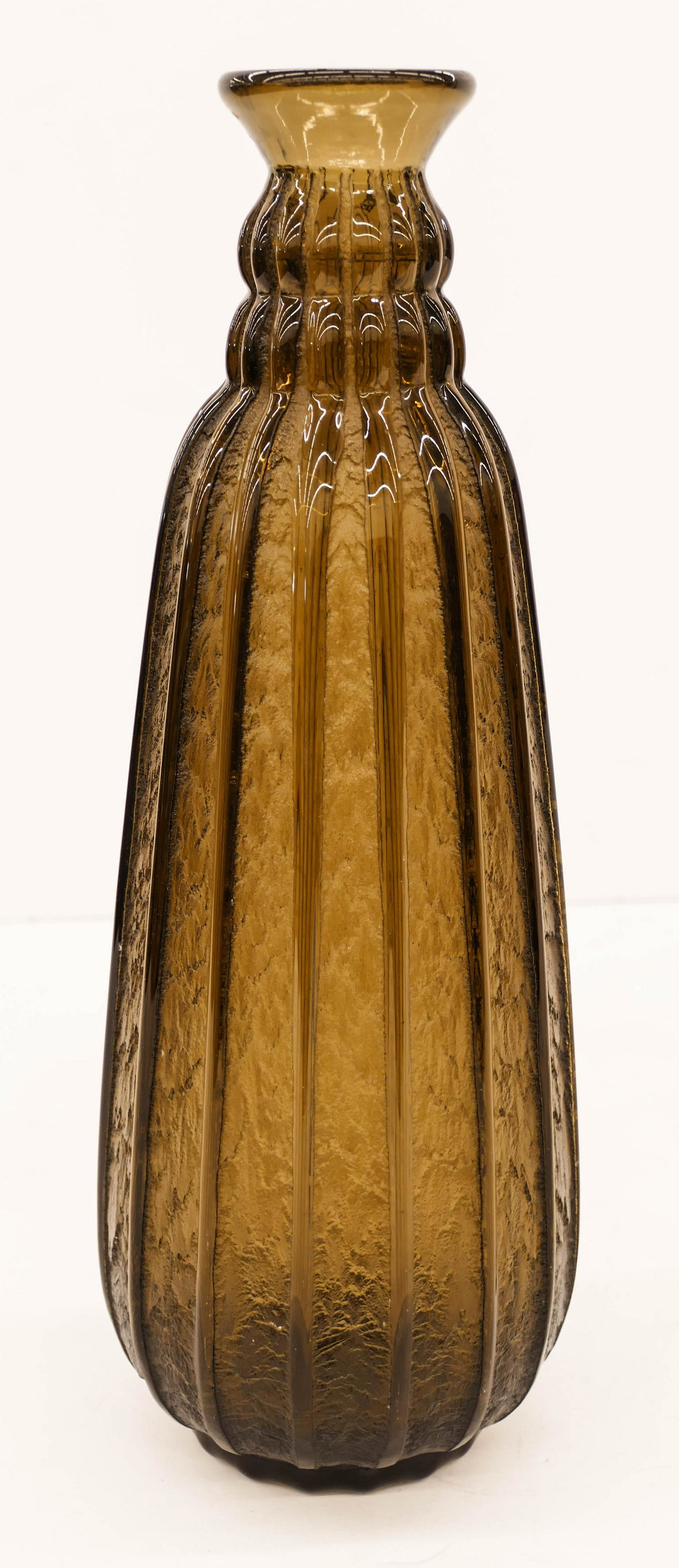 Daum Art Deco Smoke Glass Tall Vase 15.5''x5.5''. An: Daum Art Deco Smoke Glass Tall Vase 15.5''x5.5''. An acid etched tall tapering form vase. Unmarked. Drilled hole at bottom. Otherwise excellent condition.