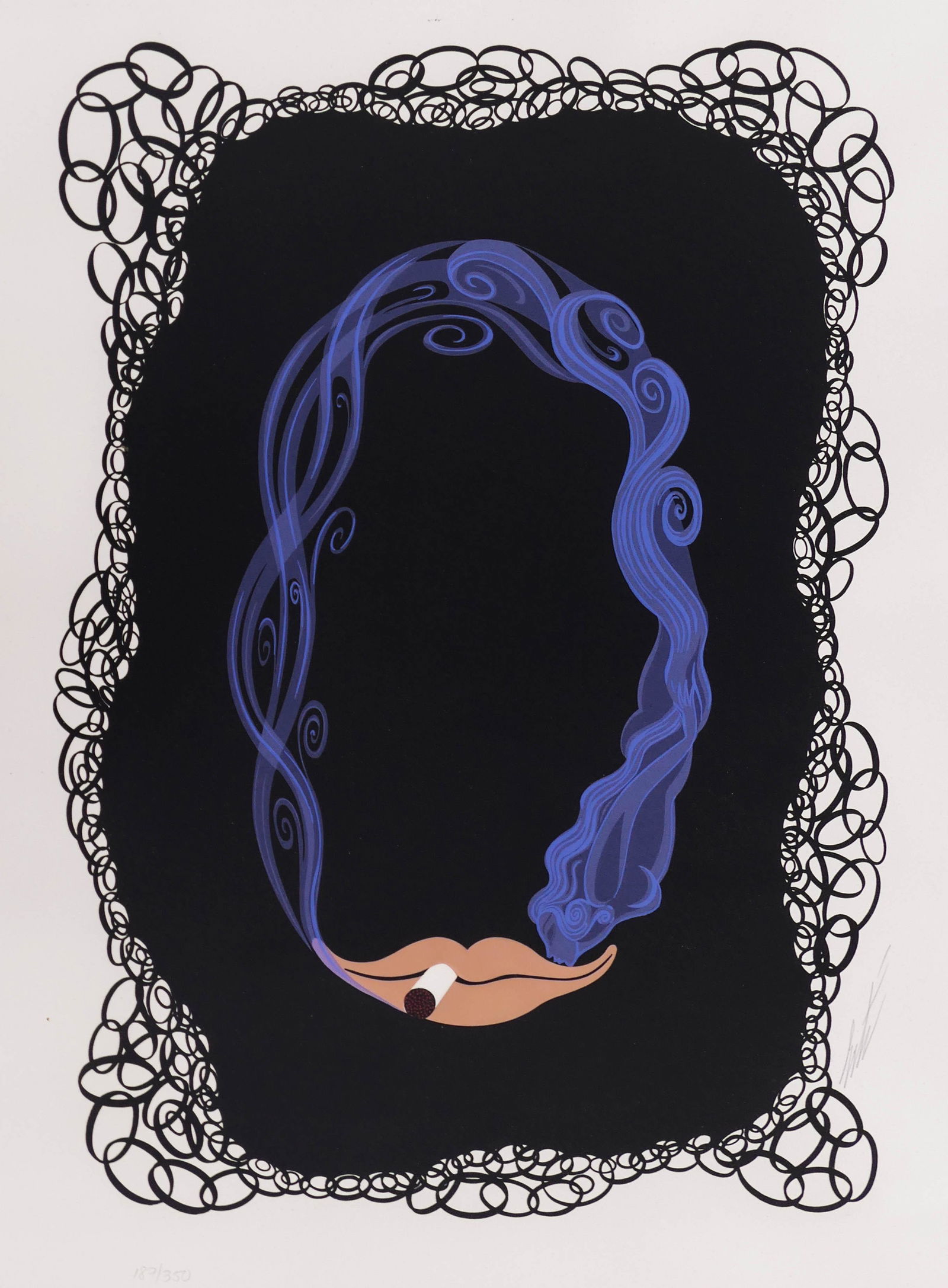Erte ''0'' Numbers Suite 1980 Signed Screenprint Framed: Erte ''0'' Numbers Suite 1980 Signed Screenprint Framed 29''x25''. Pencil signed and numbered 187 of 350 lower margin. Silver gilt gallery framing. Slight visible mat burn at edges.