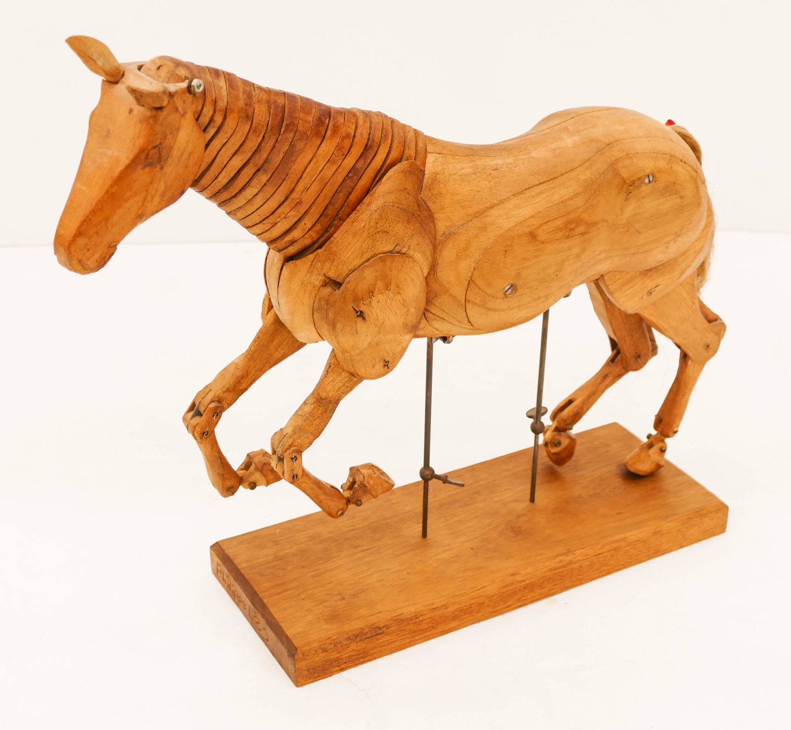 Old French Horse Articulated Wood Artist Model: Old French Horse Articulated Wood Artist Model 19''x21''. Impressive carved walnut jointed posing model. Signed by maker on edge of base, Philippe Leo. Overall excellent condition. First half of 20th 