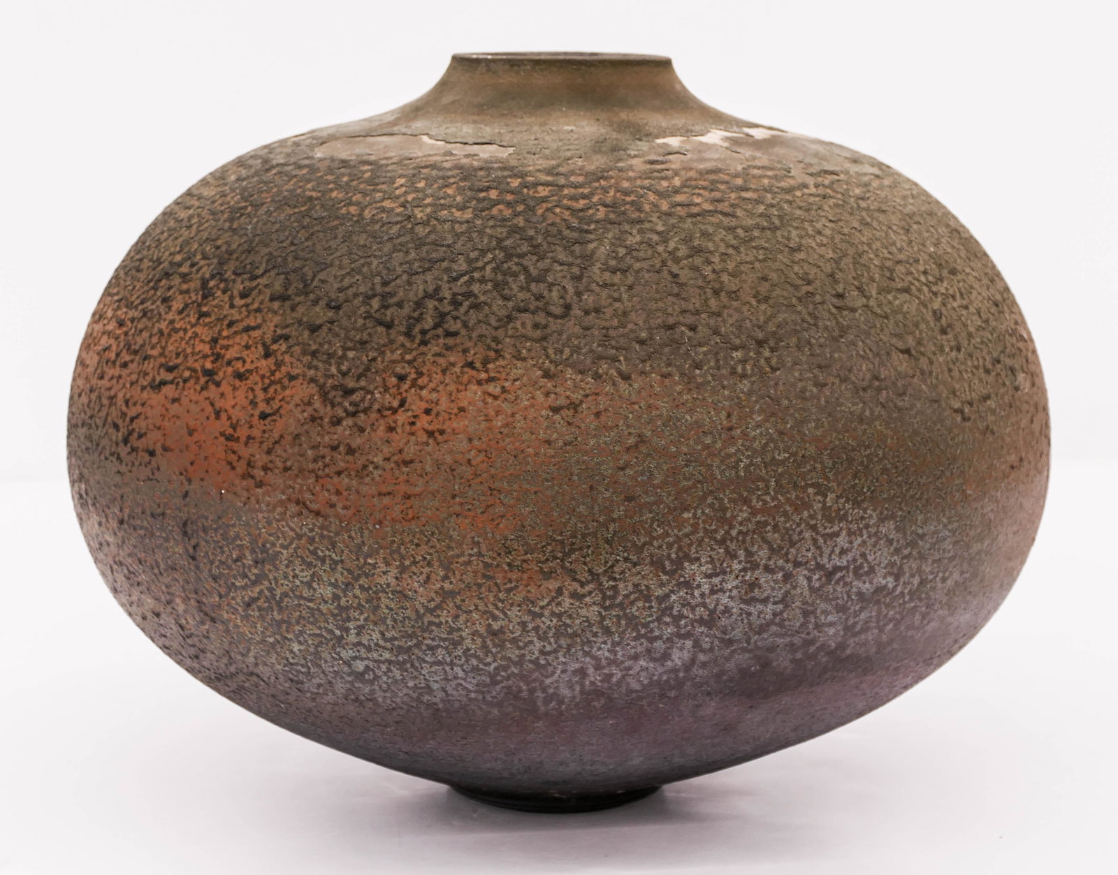Harvey Sadow (b.1946 American) Vessel 1982 Raku: Harvey Sadow (b.1946 American) Vessel 1982 Raku 11''x14''. Impressive large wheel thrown raku vessel with multiple firings. Signed and dated on bottom. Some glaze flaking top of shoulder, likely origi