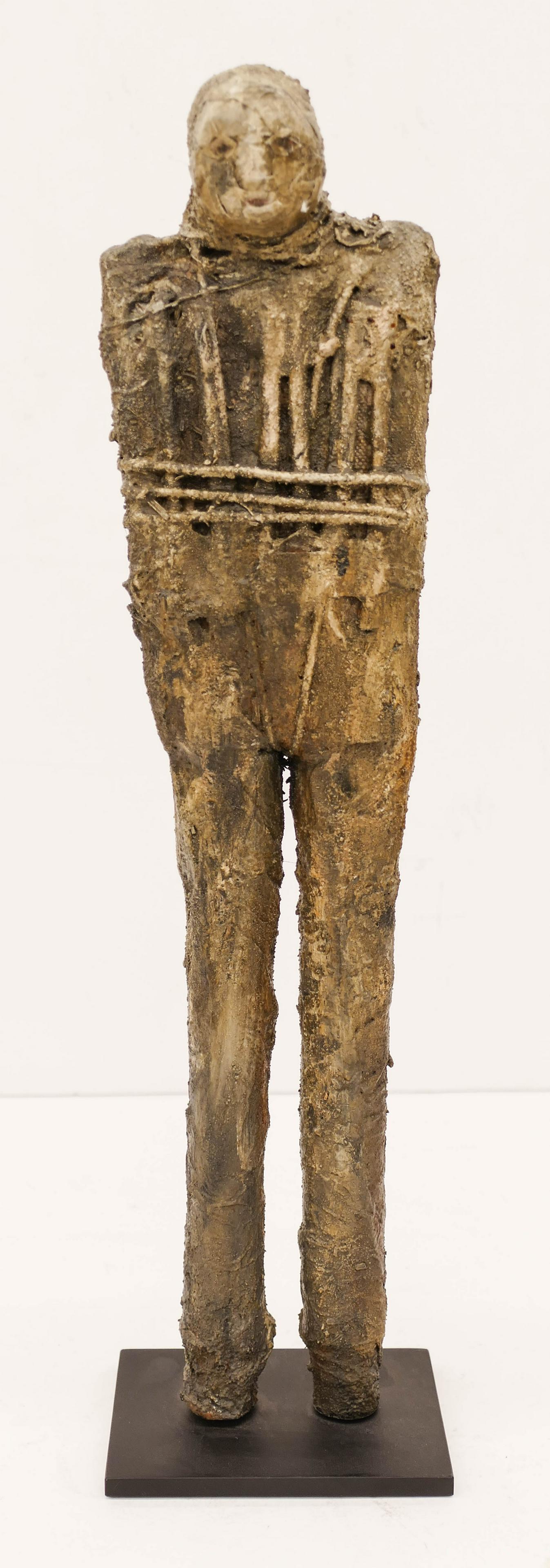 Terry Turrell (b.1946 Washington) ''Bound Man'' 2004: Terry Turrell (b.1946 Washington) ''Bound Man'' 2004 Mixed Media Sculpture 15''x4''. An elongated figured composed of painted wood and wire. Unsigned. Excellent condition. Purchased Grover/Thurston Ga