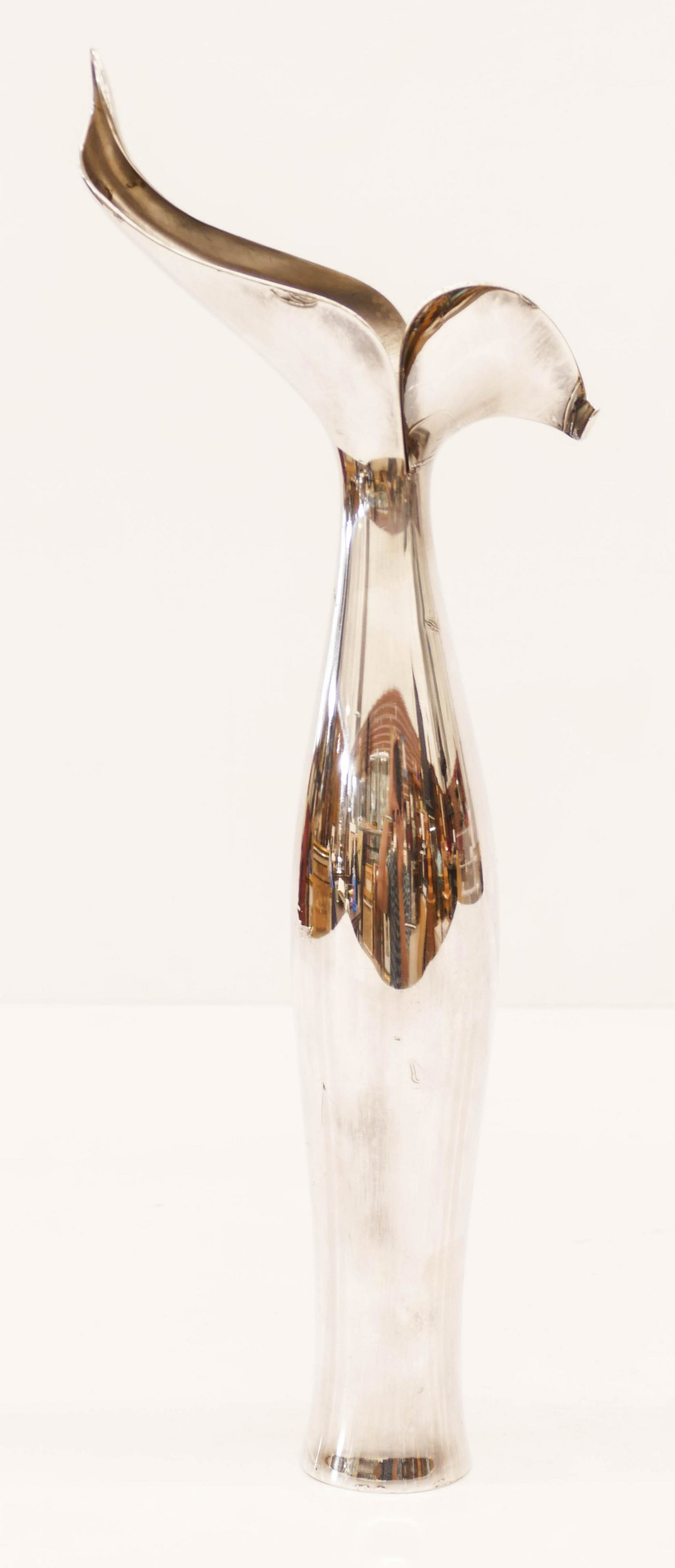 Chunghi Choo (1938-1986 Korean) Vase 1987 Silverplate: Chunghi Choo (1938-1986 Korean) Vase 1987 Silverplate on Copper 17''x6''. A studio art silver vase. Signed on bottom. Some scattered surface marks. Purchased Rosanne Raab Assoc., New York. Collection 
