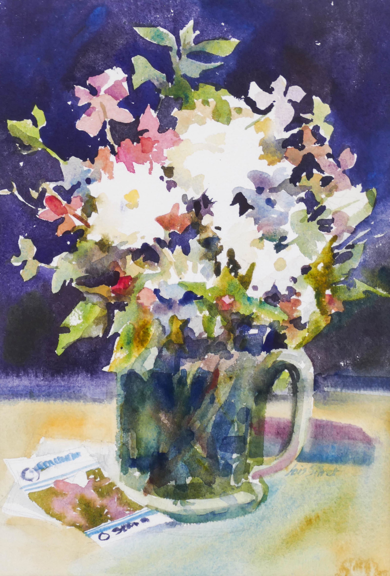 Lois Silver (b.1950 Washington) Flowers in Mug: Lois Silver (b.1950 Washington) Flowers in Mug Watercolor on Paper 14''x9.5'' Sight. A colorful floral still life. Signed l.r. Gallery framed 24''x19''. Excellent condition.