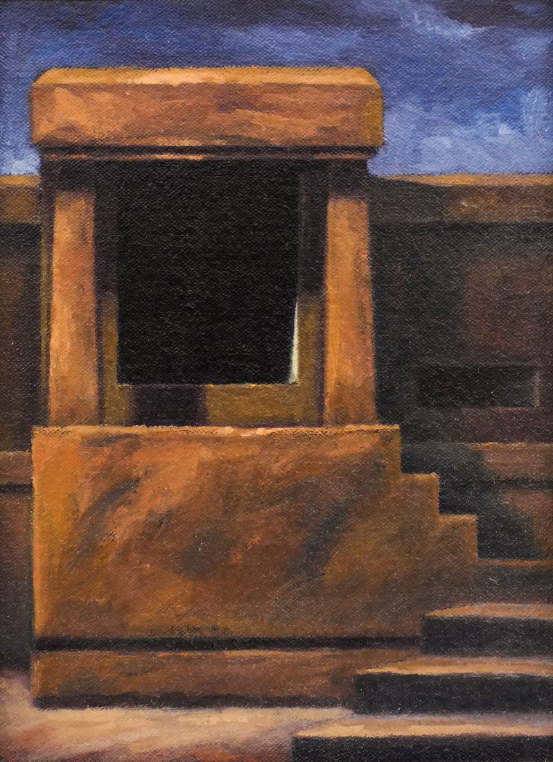 Gayle Bard (b.1936 Washington) ''War Niche Battery D'': Gayle Bard (b.1936 Washington) ''War Niche Battery D'' 1991 Oil on Board 9''x6.5''. Davidson Galleries, Seattle labels on verso. Custom artist framing 22''x19.5''. Excellent condition.