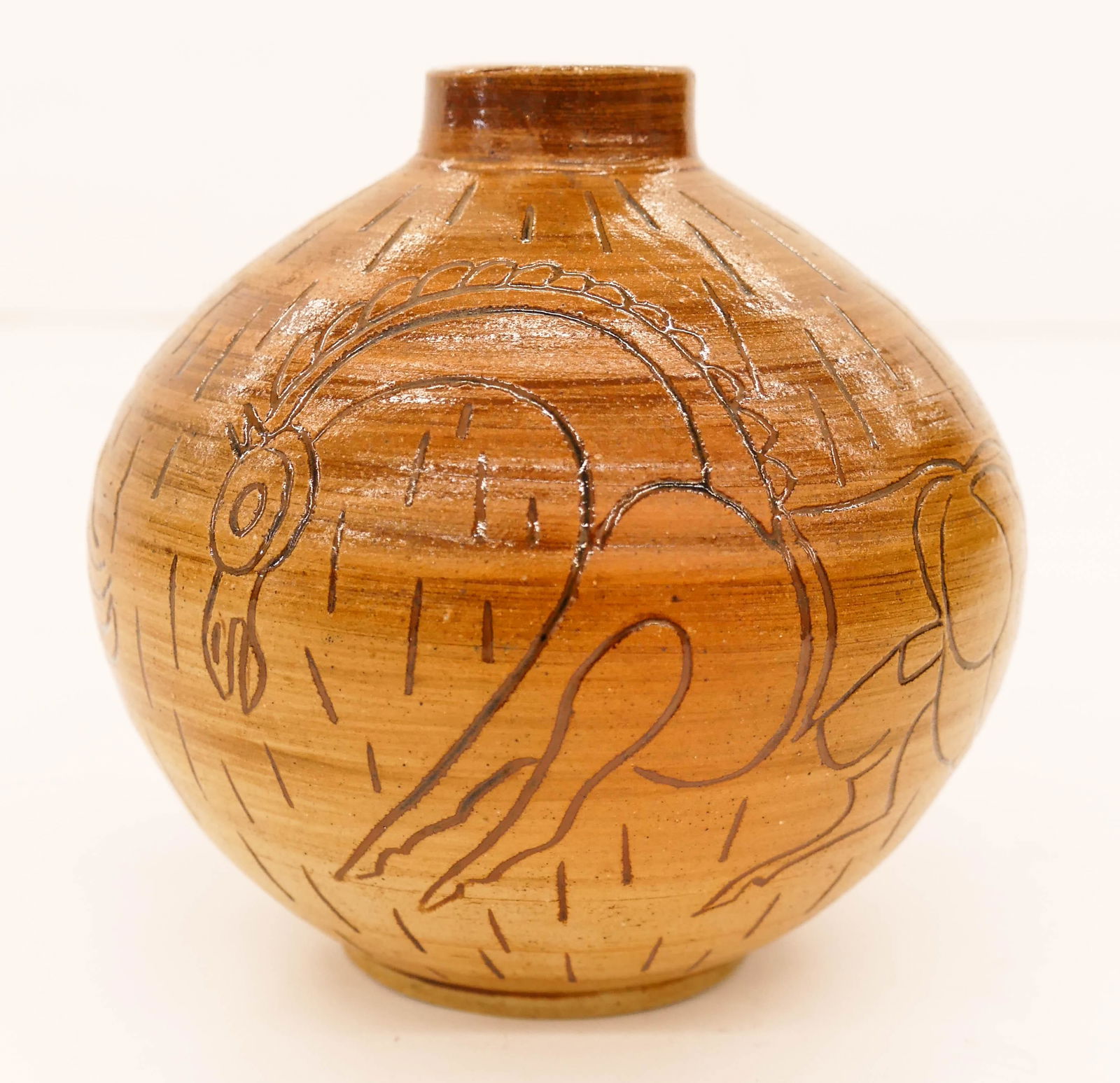Aaron Bohrod & F.C. Ball (20th Cent. American) Horses: Aaron Bohrod & F.C. Ball (20th Cent. American) Horses Vase Decorated Stoneware 4.5''x4.5''. An exceptional collaboration work with sgraffito horse motifs by Bohrod placed on a wheel thrown pot by Fred