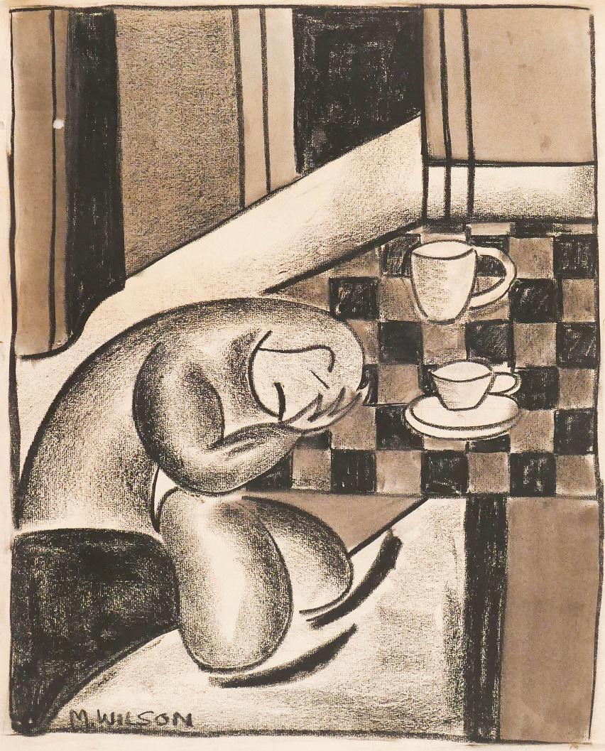 5pc Milton Wilson (1923-2004 Oregon) Early Charcoal and: 5pc Milton Wilson (1923-2004 Oregon) Early Charcoal and Ink Study Drawings 17''x14'' to 24''x19''. A group of scarce early figurative charcoal and ink drawings. Most are signed. Scattered tears with s