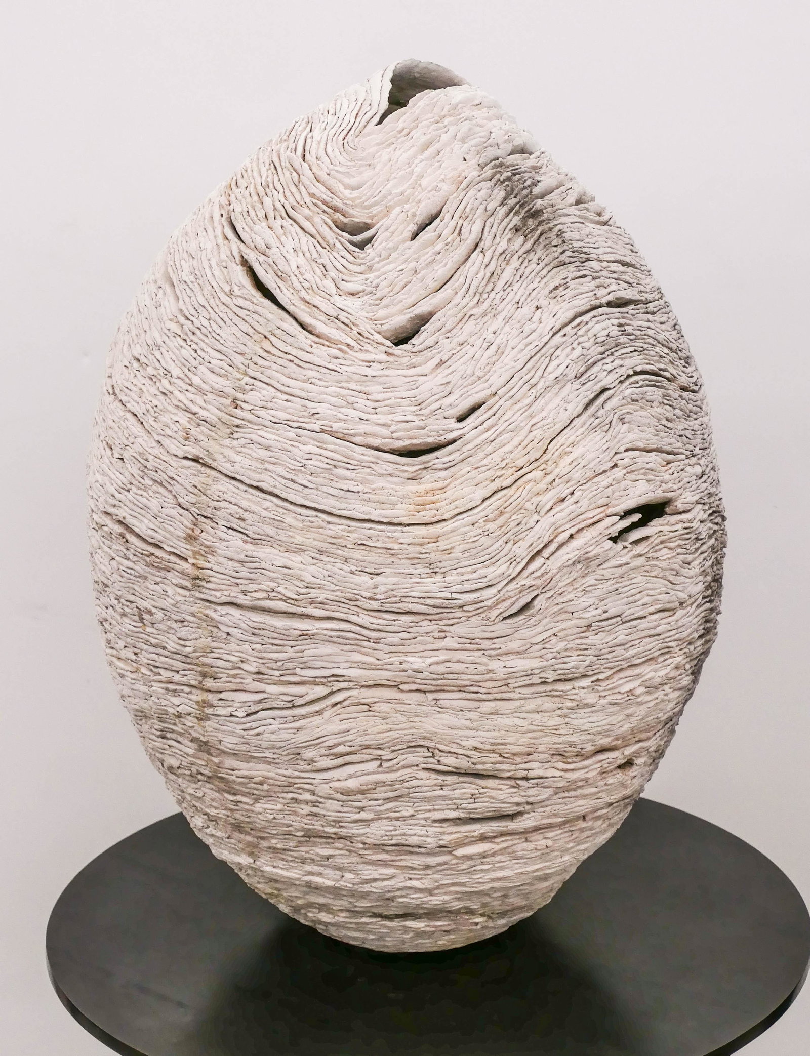 Hannah Alex-Glasser 'Strata I', 2004 Ceramic Sculpture: Hannah Alex-Glasser (Washington) 'Strata I', 2004. Kiln and Pit Fired Ceramic Sculpture. 22''x15''. Impressive large coil built earthenware sculpture. Unsigned. Several firing cracks repaired by artis