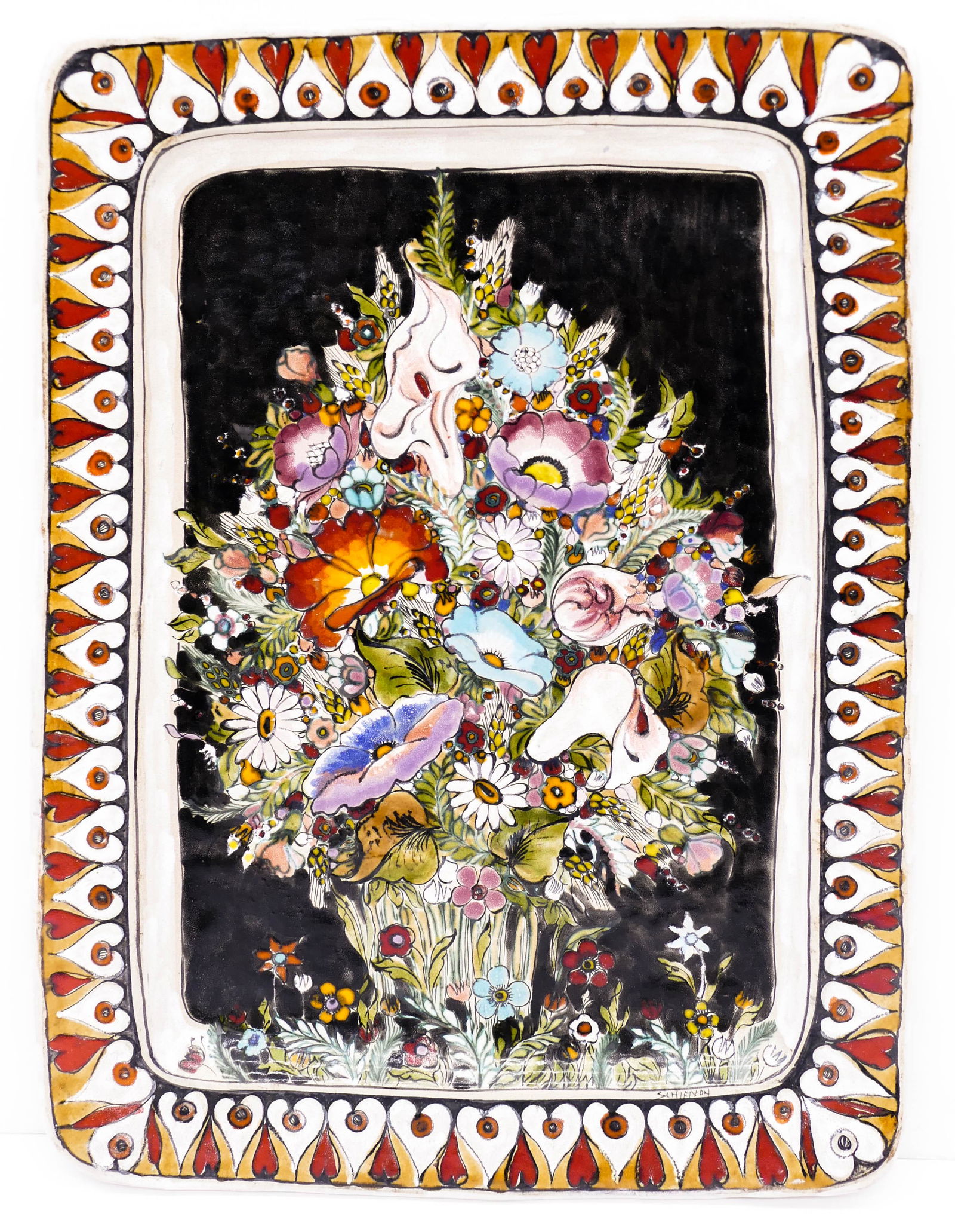 Elio Schiavon (1925-2004 Italian) Large Bouquet Platter: Elio Schiavon (1925-2004 Italian) Large Bouquet Platter Glazed Ceramic 27.5''x20''. A monumental polychrome decorated wall platter. Signed on verso and numbered 500. Excellent condition. From the Ralp