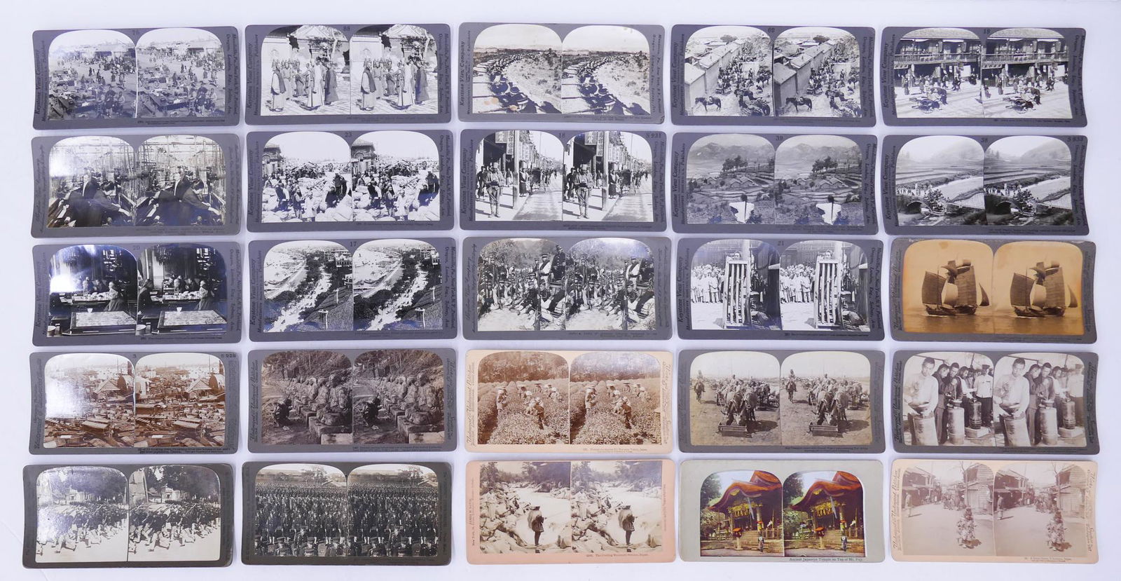 25pc Stereoview Cards of China & Japan: 25pc Stereoview Cards of China & Japan. Includes 14pc Keystone View Company Cards, 7pc Underwood & Underwood, 2pc H.C. White & Co, Etc