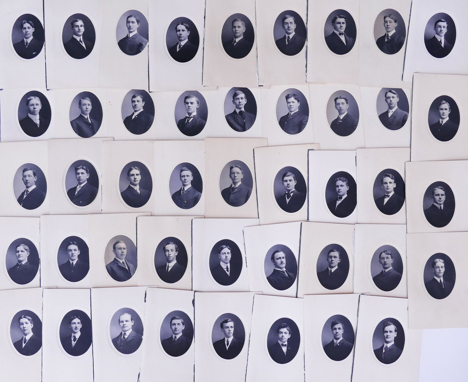 44pc Portraits of Young Male Boarding School Students: 44pc Collection of Portraits of Young Male Students of Northfield Mount Hermon Boarding School, Northfield Massachusetts. Collection looks to be from one or more albums dating from the around 1904. Lo
