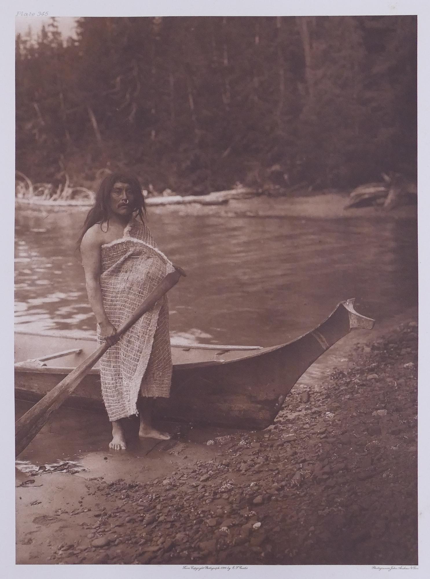 Edward Curtis 'Quatsino Sound' Photogravure: Edward Curtis (1868-1952 Washington) 'Quatsino Sound' Photogravure. Plate 345. Reads ''From Copyright Photograph 1914 E.S. Curtis'' below image. Holland Van Gelder Paper watermark in margin. Image mea