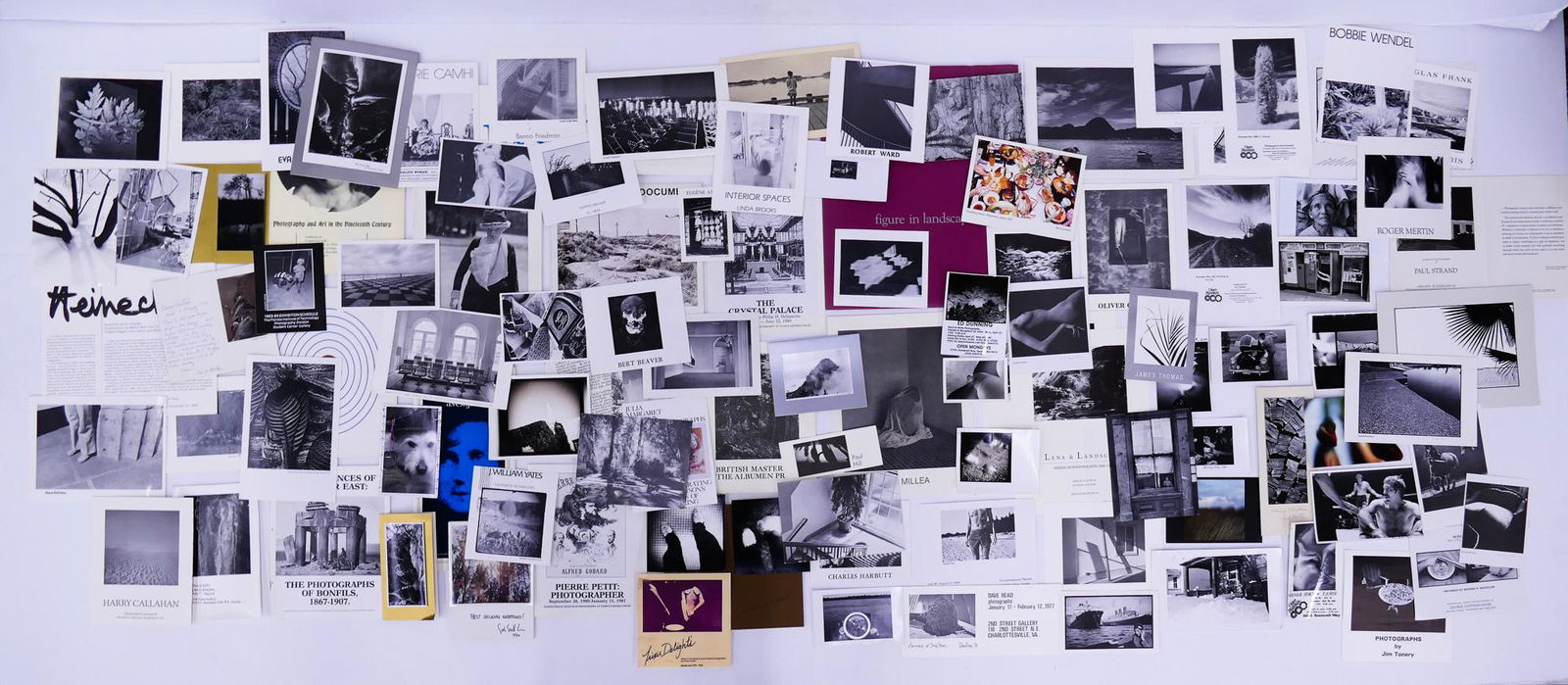 Large Collection of Photography Exhibition Mailers: Large Collection of Photography Exhibition Mailers, Show Catalogues, and personal Correspondence from Photographers. Over 100 pieces from the 1970s, 80s, and 90s. All items come from the collection of